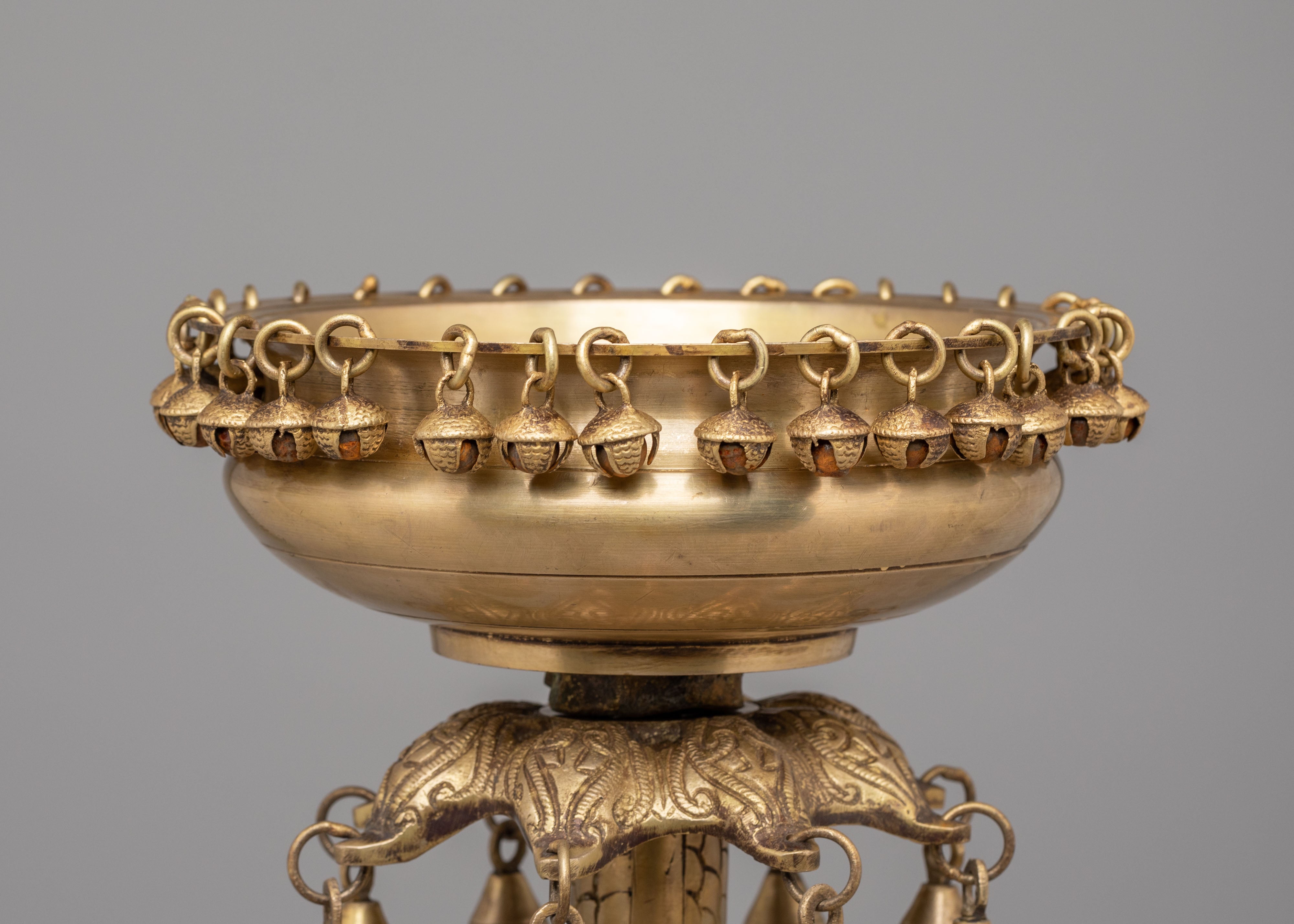 Sacred Altar Decorative Urli Bowl | Fish-Shaped Base with Hanging Bells