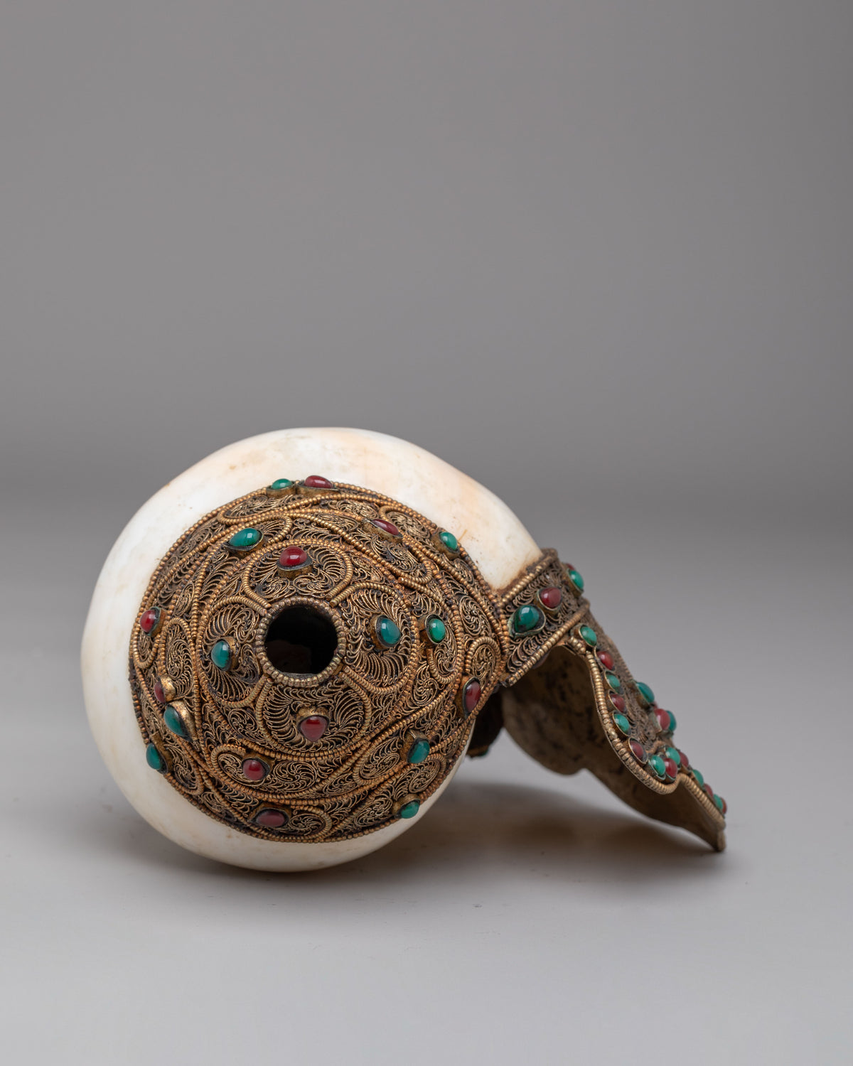 Tibetan Ritual Conch | Copper Body with Silver Plating