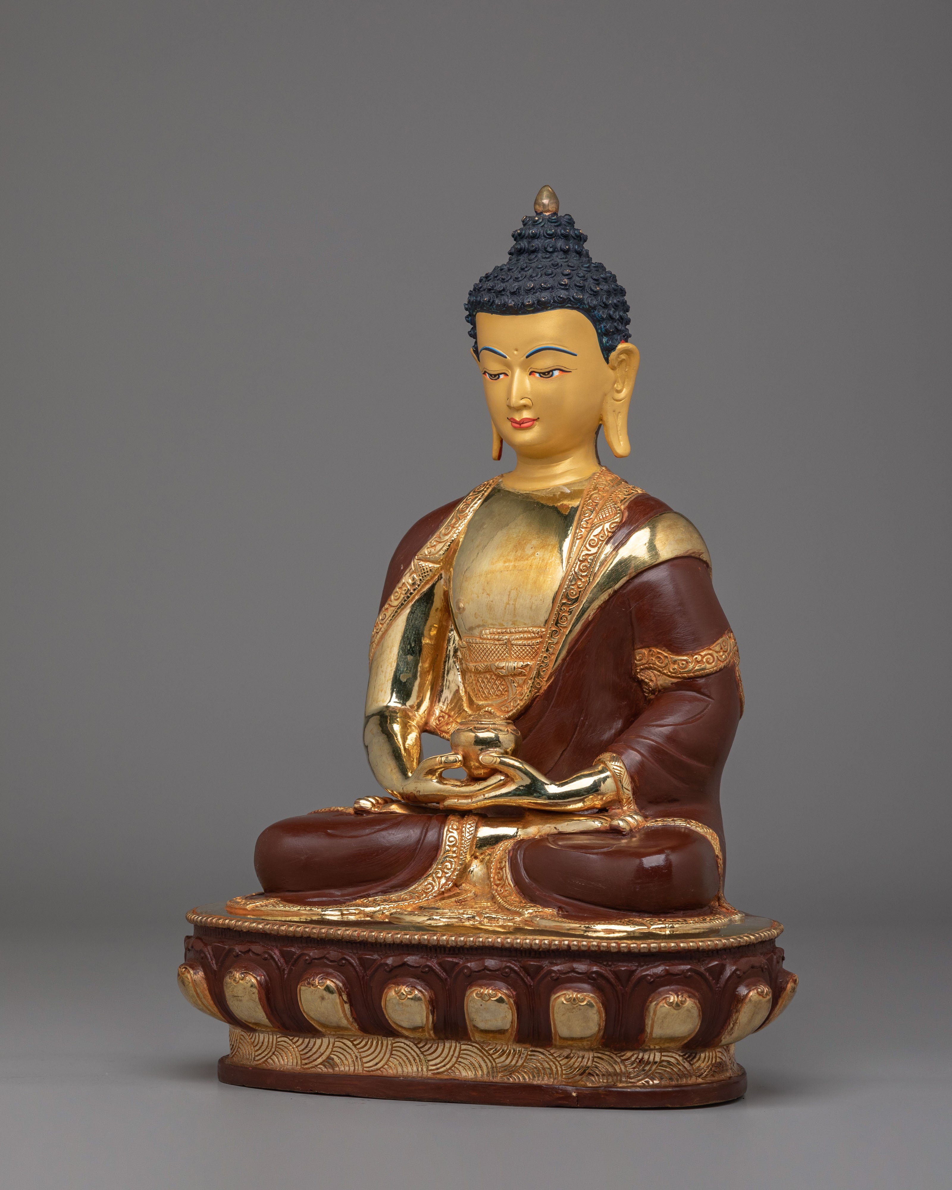 Tibetan Amitabha Buddha Altar Statue | Handcrafted Copper Body with Gold Plating