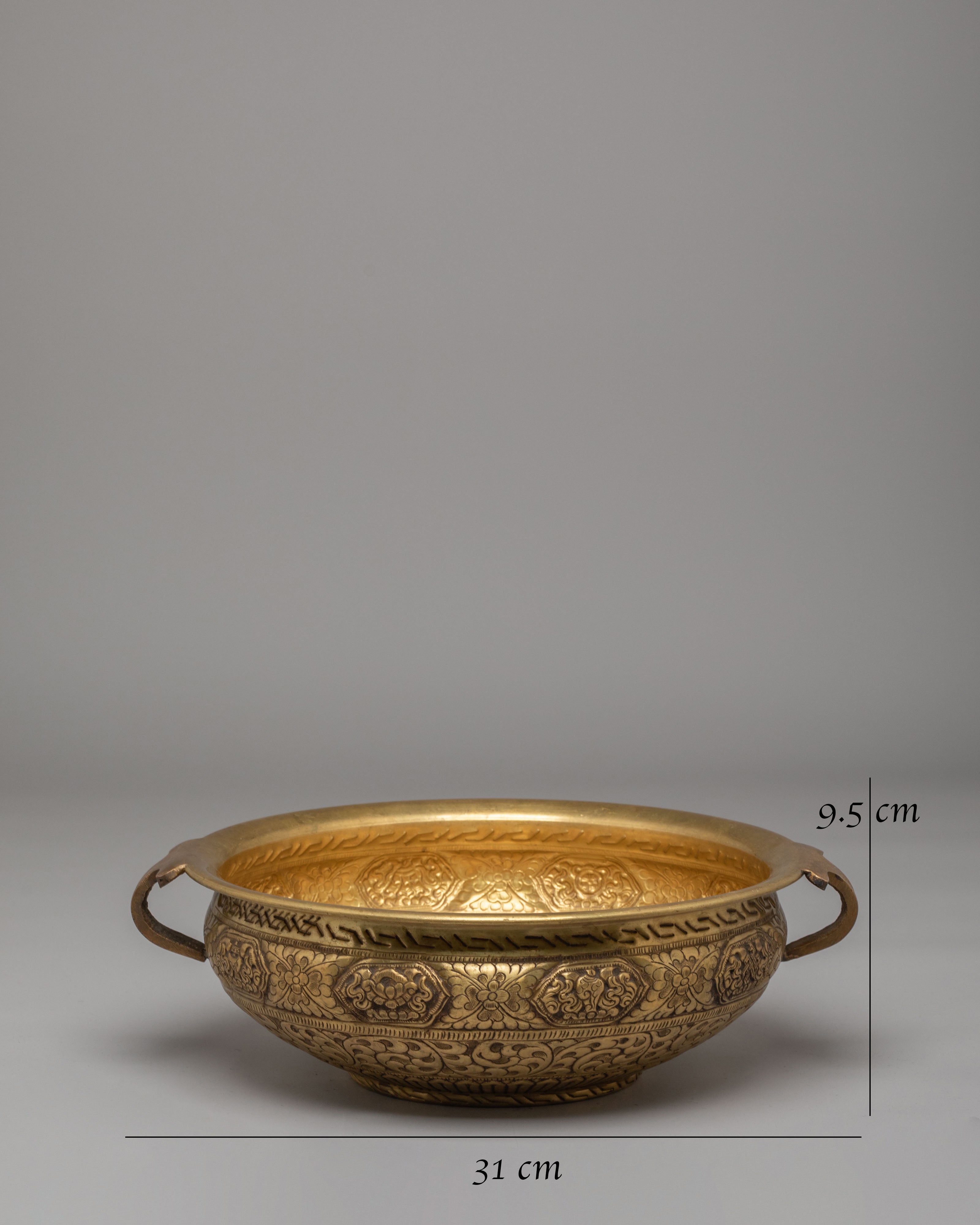 Himalayan Decorative Urli Bowl | Vessel with 8 Auspicious Symbols for Altars & Rituals