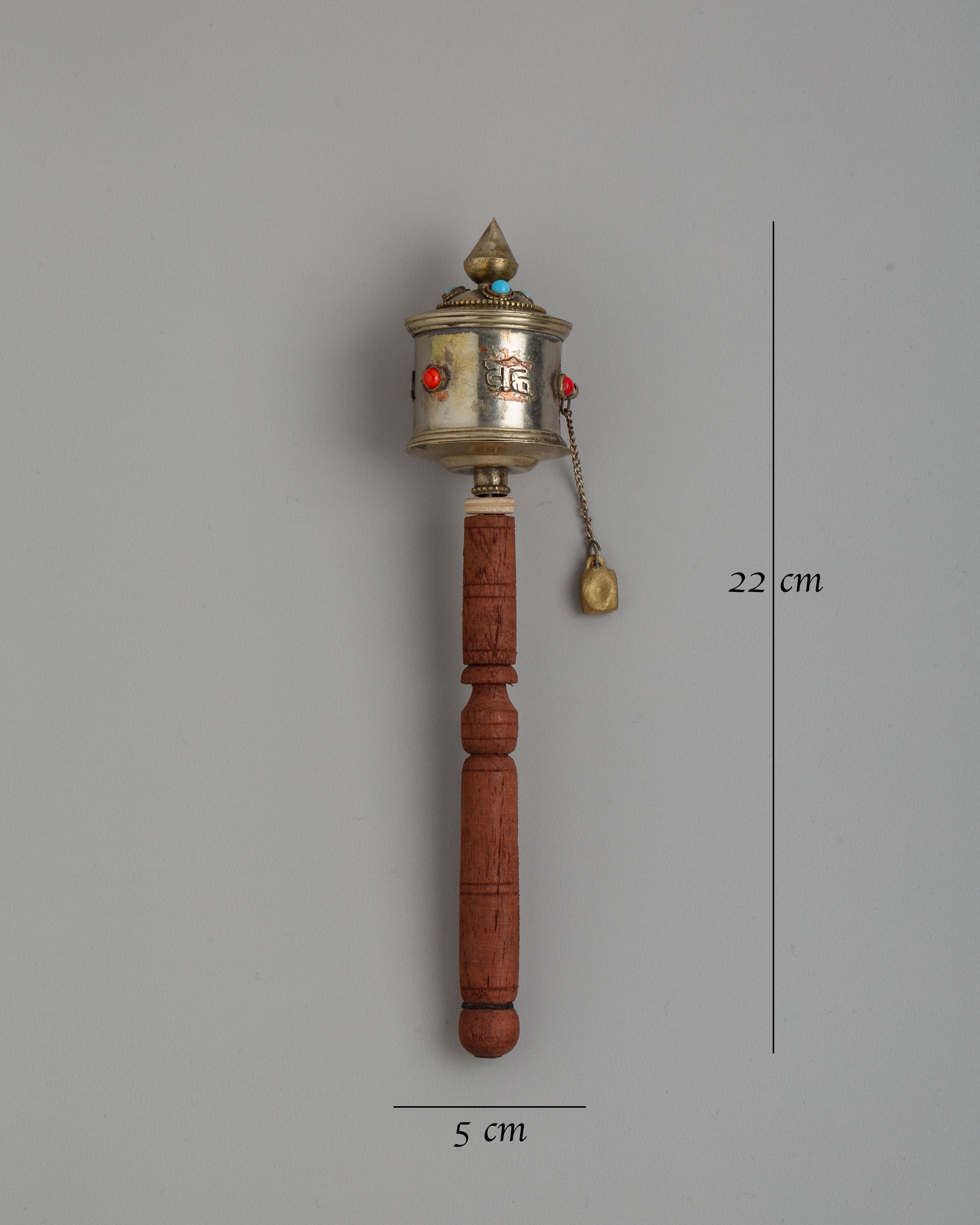 Sacred Handheld Prayer Wheel For Meditation | Copper, Coral & Turquoise Ritual Object