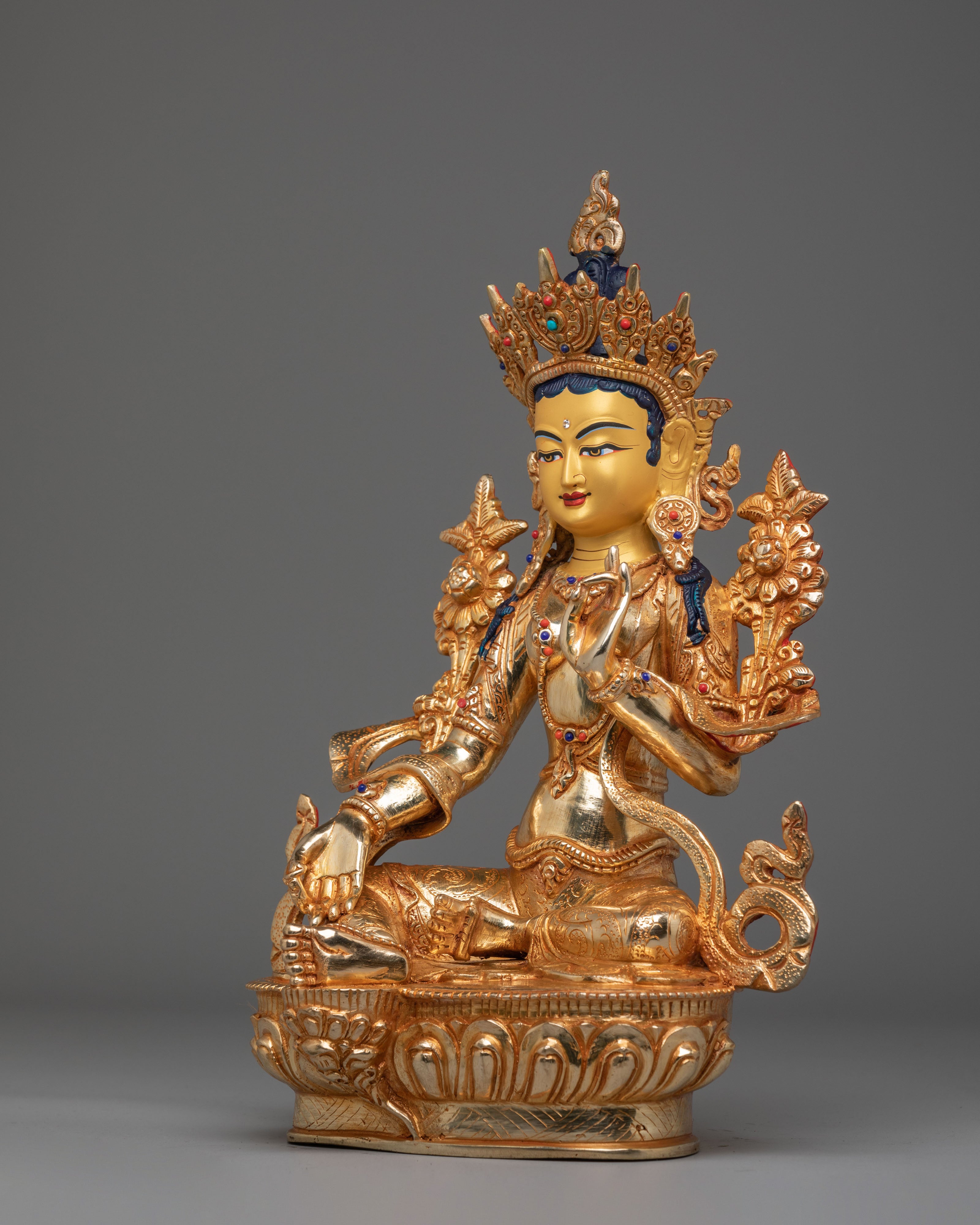 Handmade Green Tara Deity Sculpture | Tibetan Goddess of Compassion
