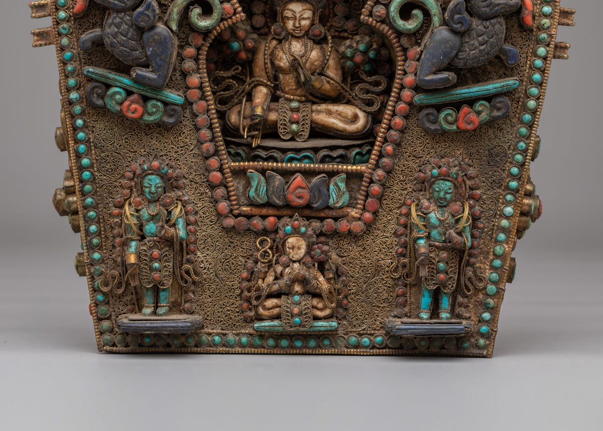 Handcrafted Ghau Box with Deity | Copper Ritual Box with Gemstones