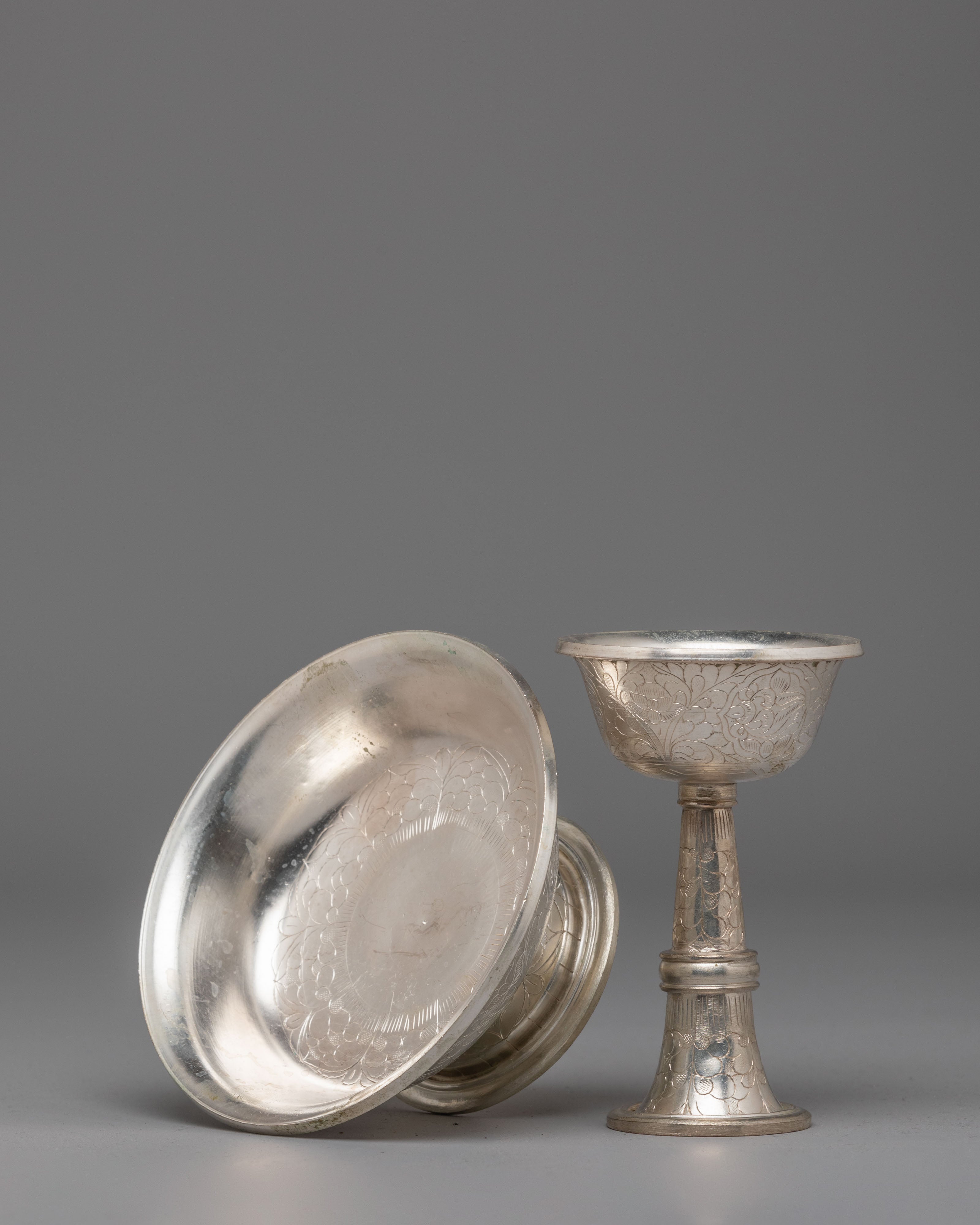 Silver Plated Serkyem Offering Set | Handcrafted Ritual Vessel for Meditation