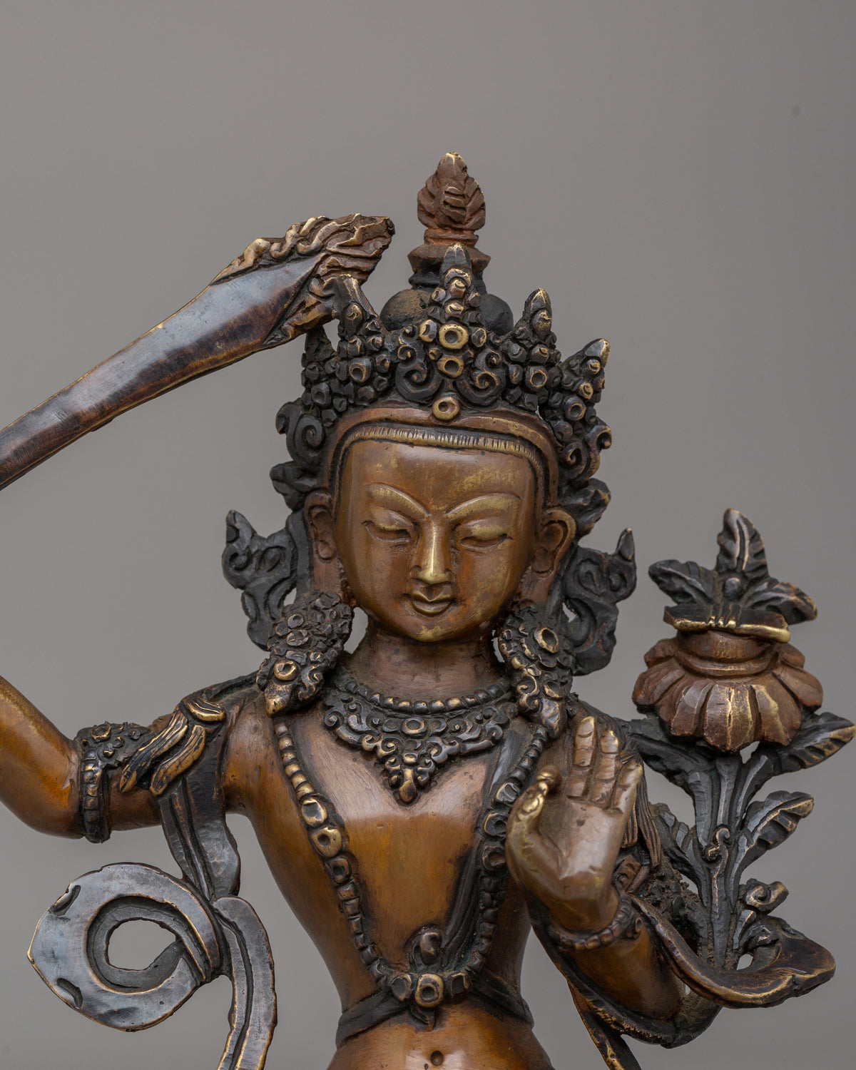 Sacred Manjushri Statue | Handcrafted Tibetan Bodhisattva Sculpture