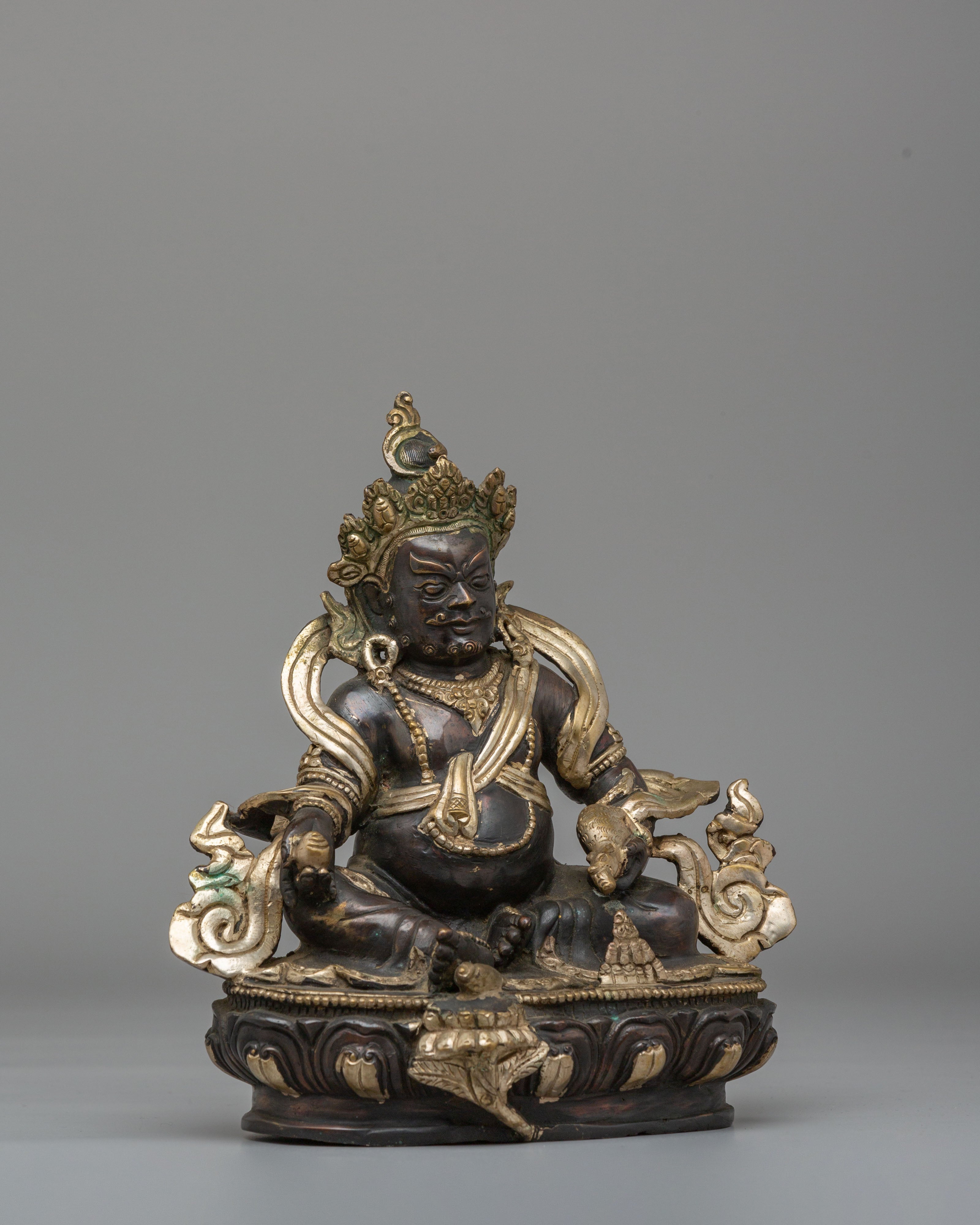 Handmade Wealth Deity Dzambhala Statue | Oxidized Copper Body With Silver Plating