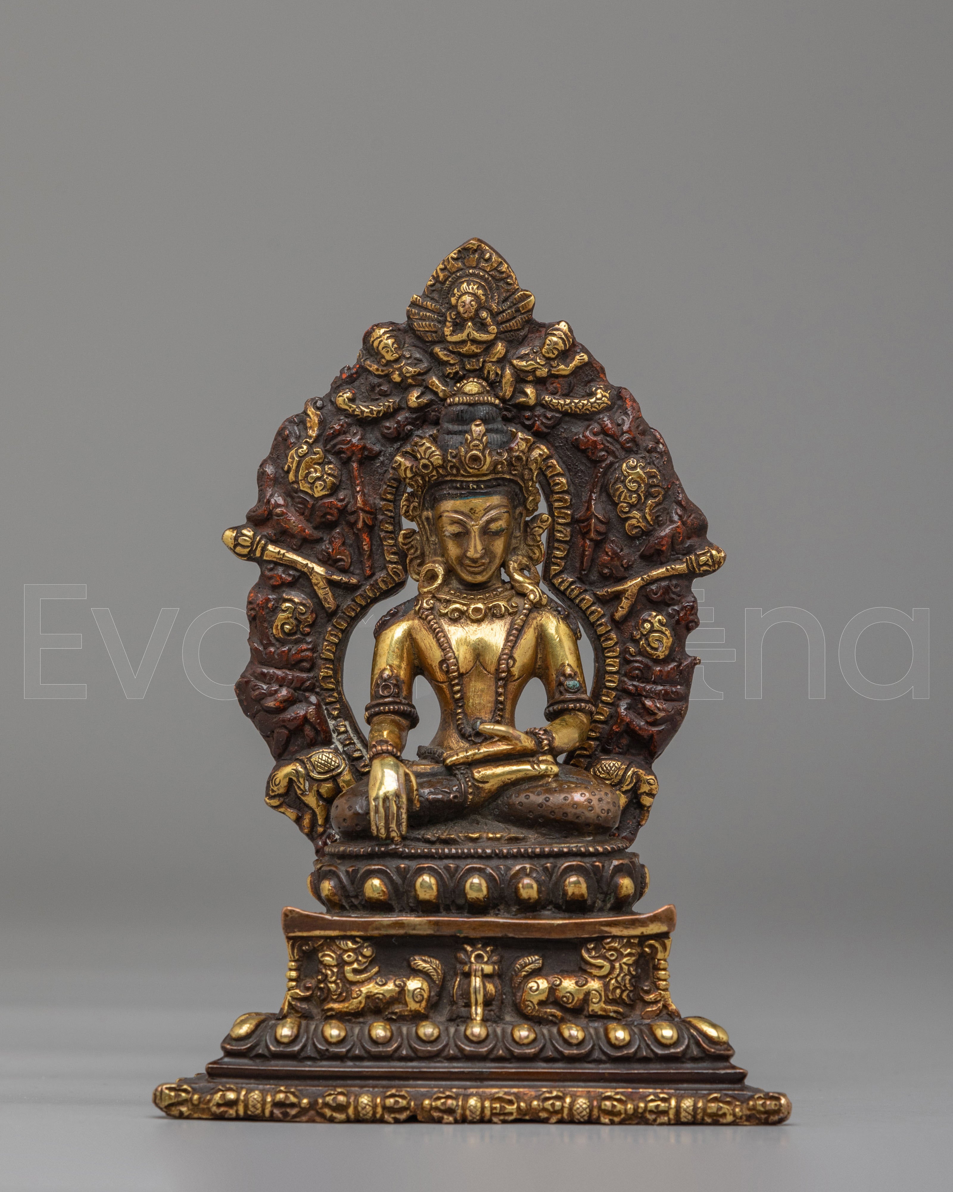 Crown Shakyamuni Buddha on Throne Statue 