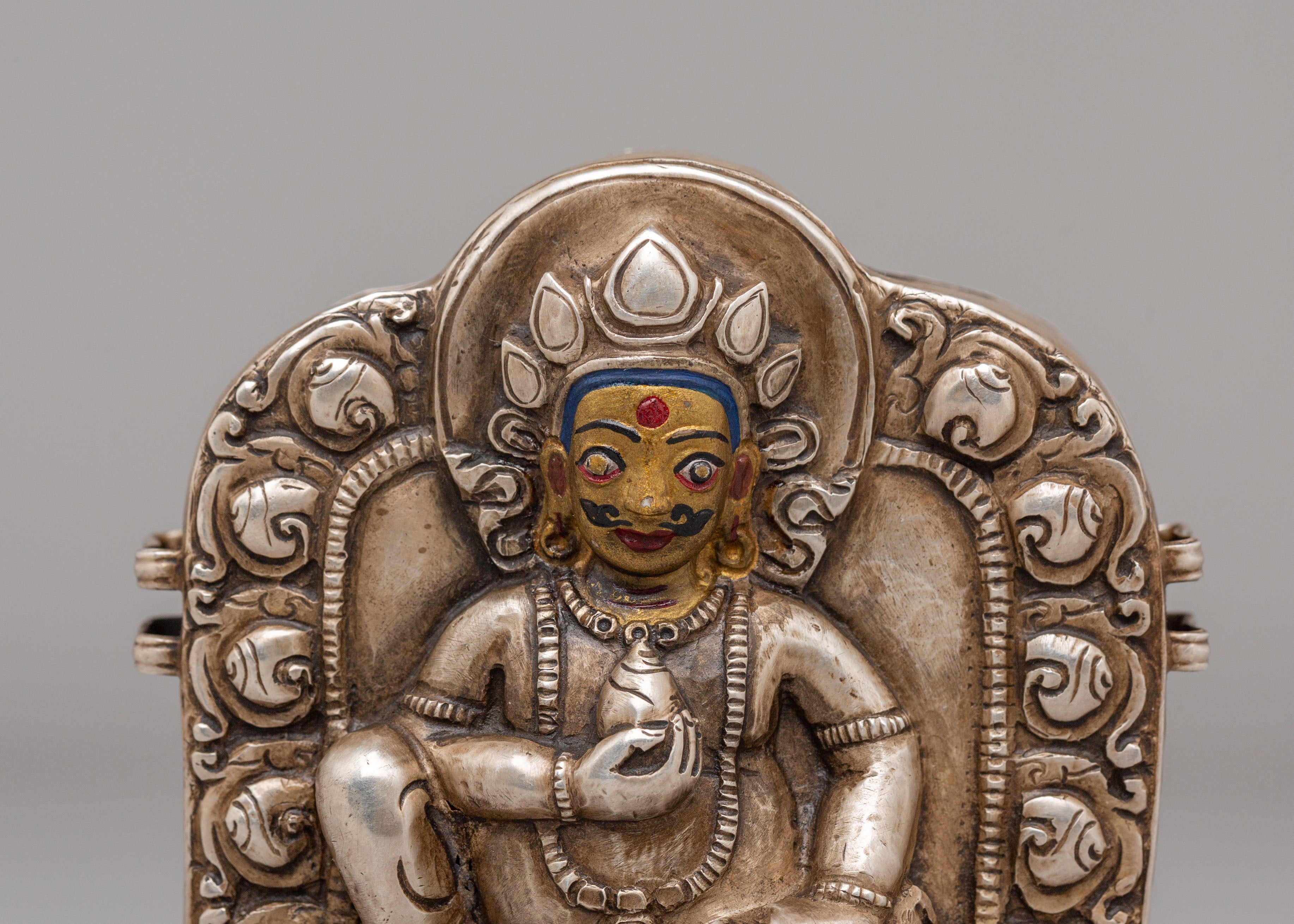 Spiritual Dzambhala Ghau Box | Silver Buddhist Treasure Box