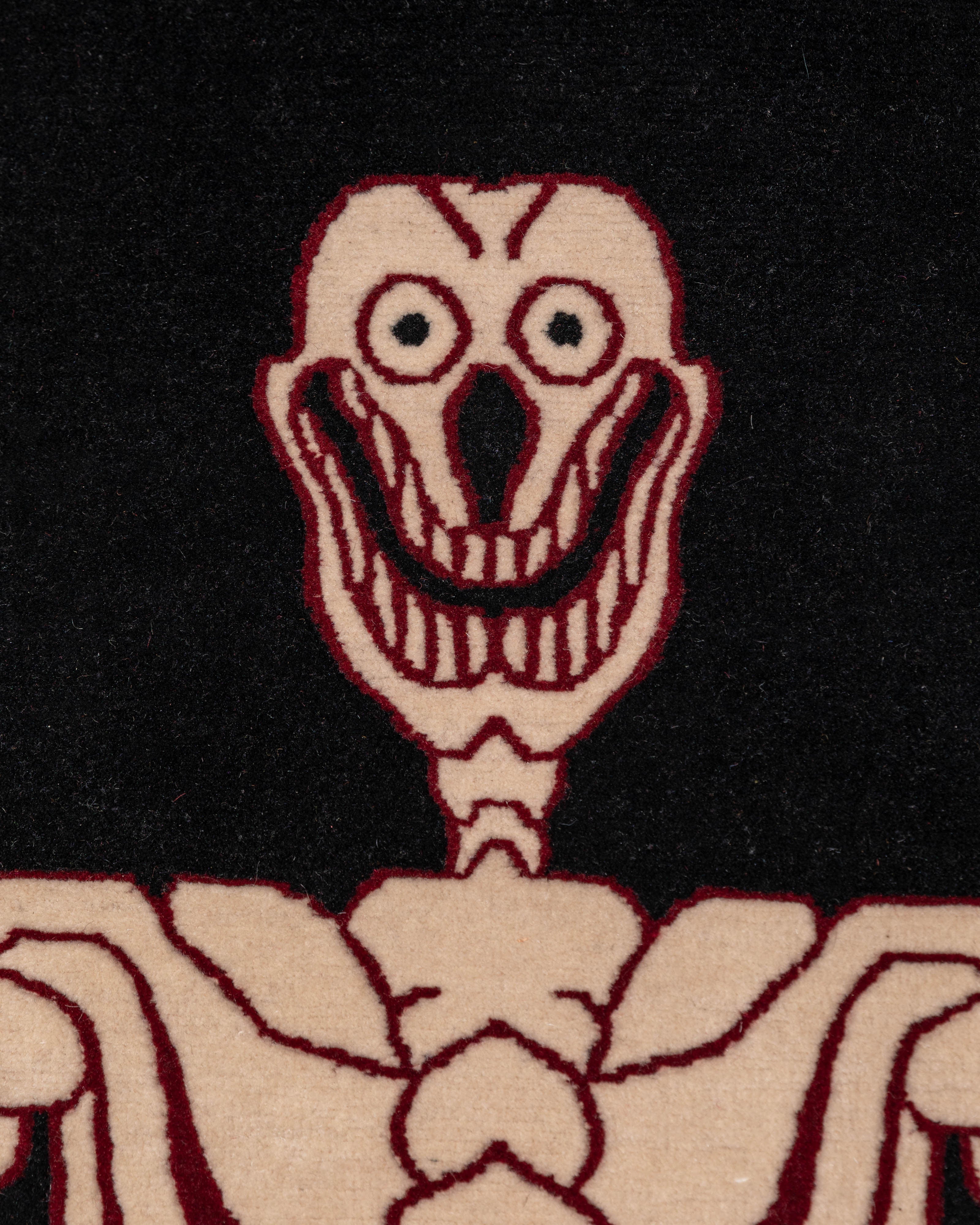 Skull Design Decorative Rug | Tibetan & New Zealand Wool with Viscose Accents