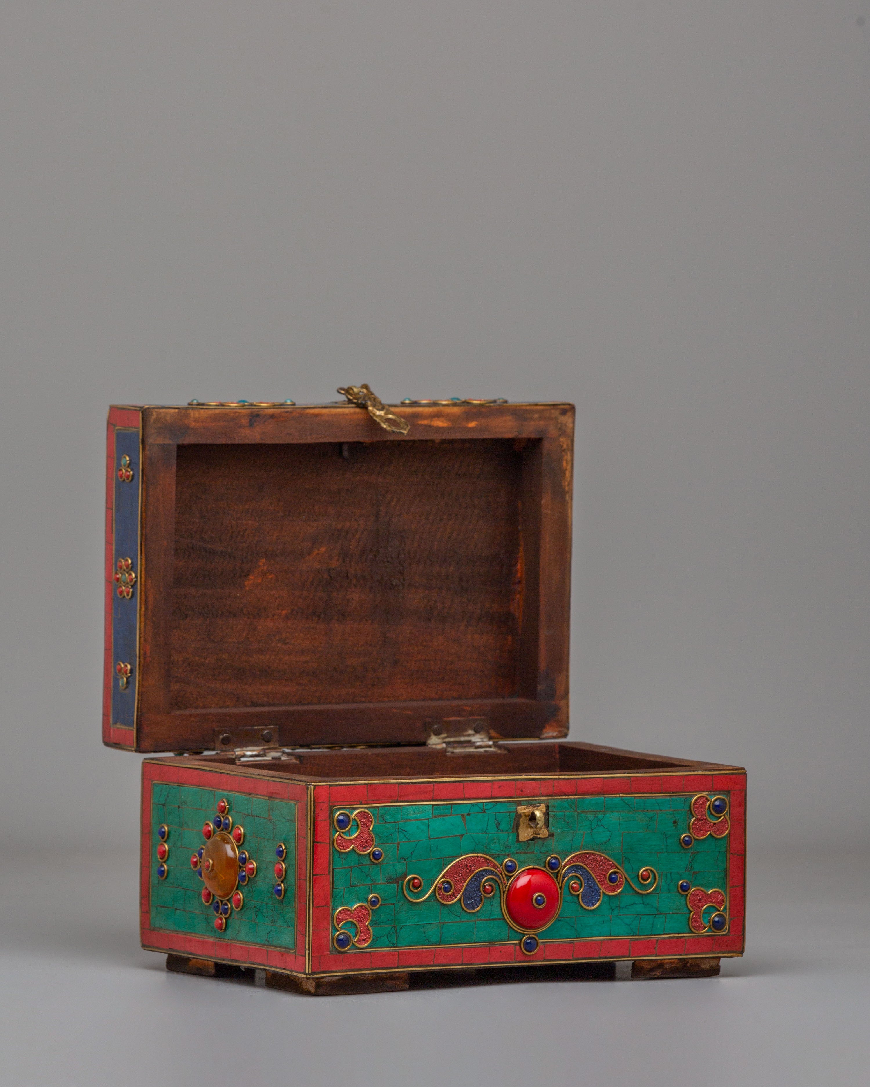 Himalayan Jewellery Storage Box | Gemstone Decorated Wooden Treasure Chest