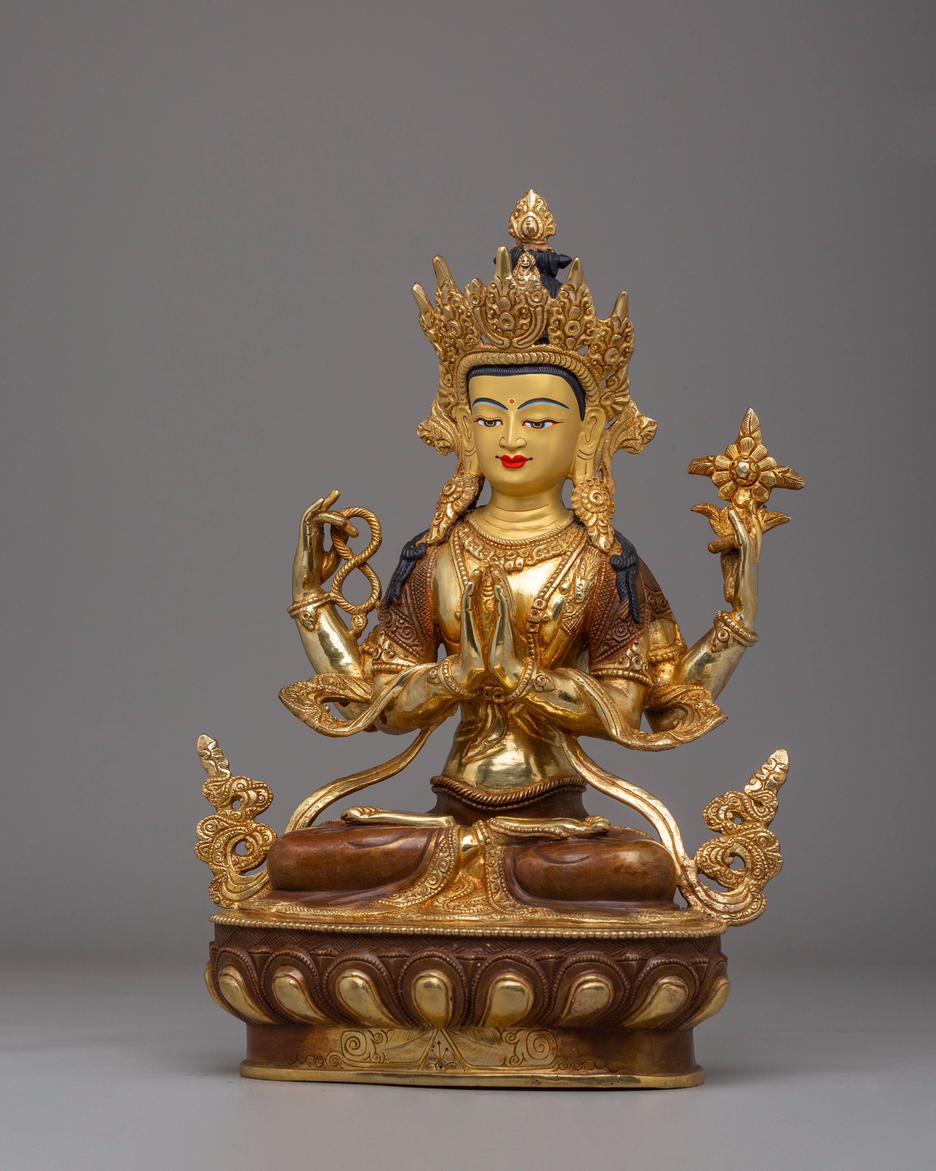 Handmade Golden Statue of Chenrezig | Tibetan Artwork