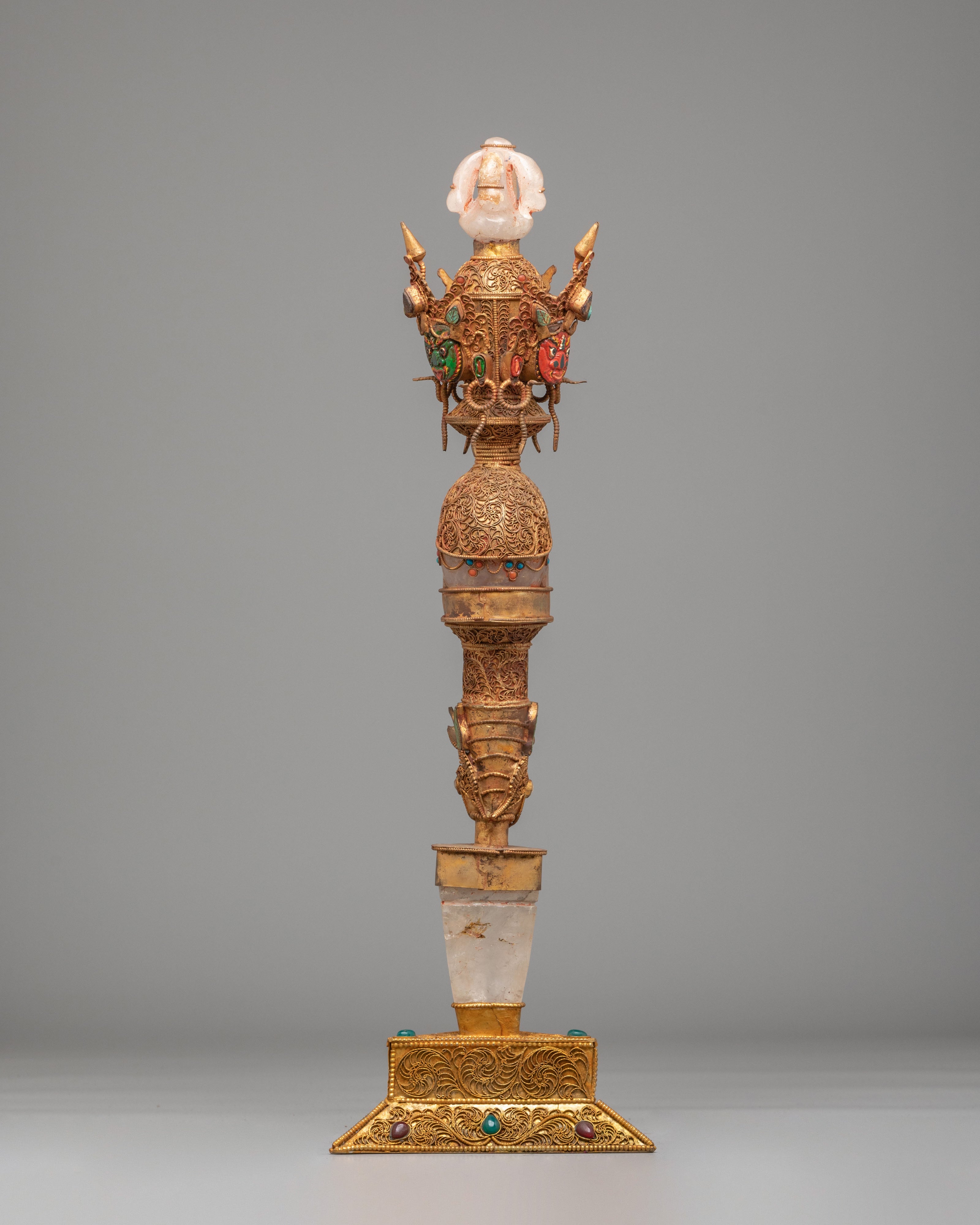 Decorative Tibetan Ritual Phurba | Gold Plated Crystal Buddhist Dagger