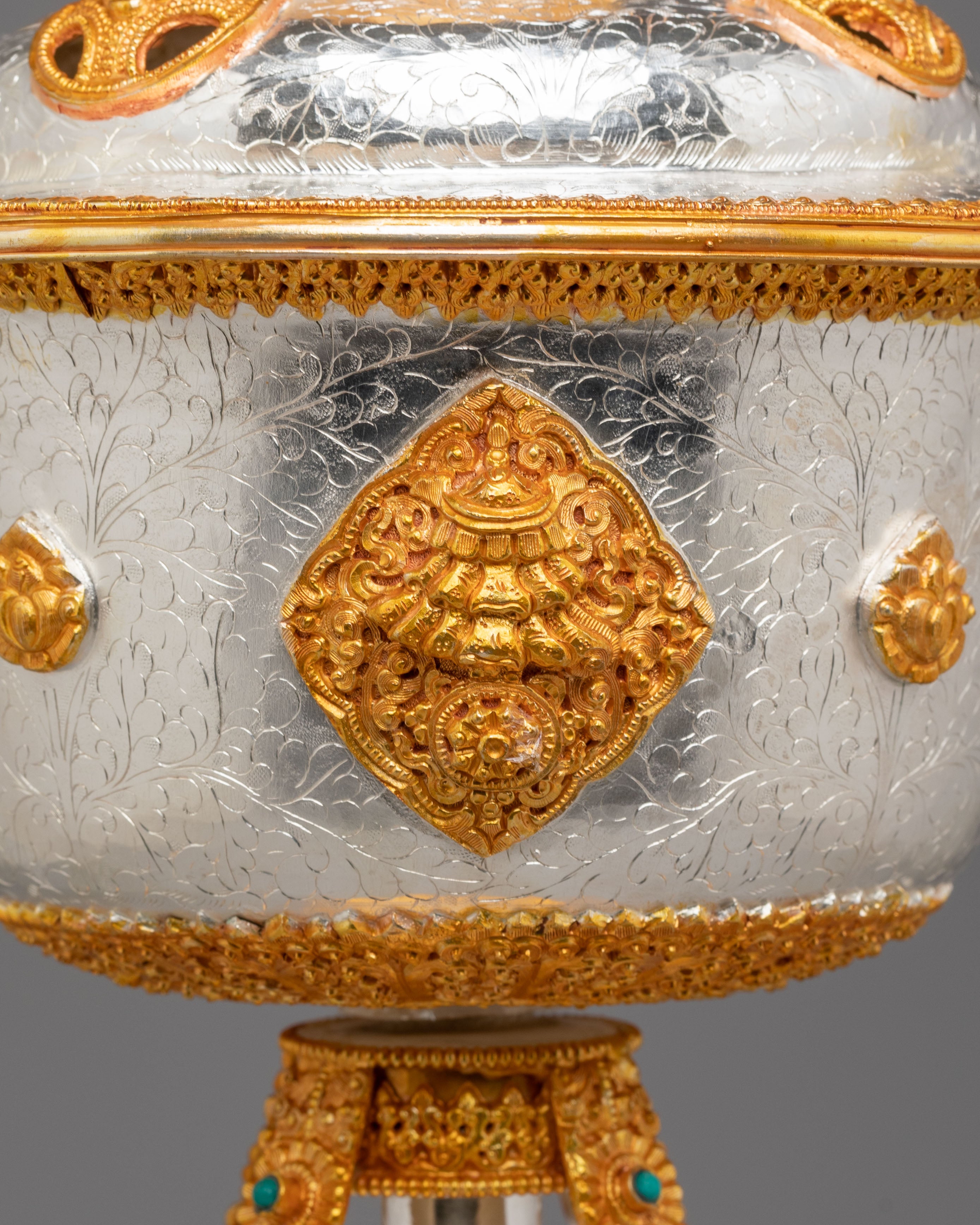 Sacred Ceremonial Butter Lamp | Gold Silver Ritual Lamp