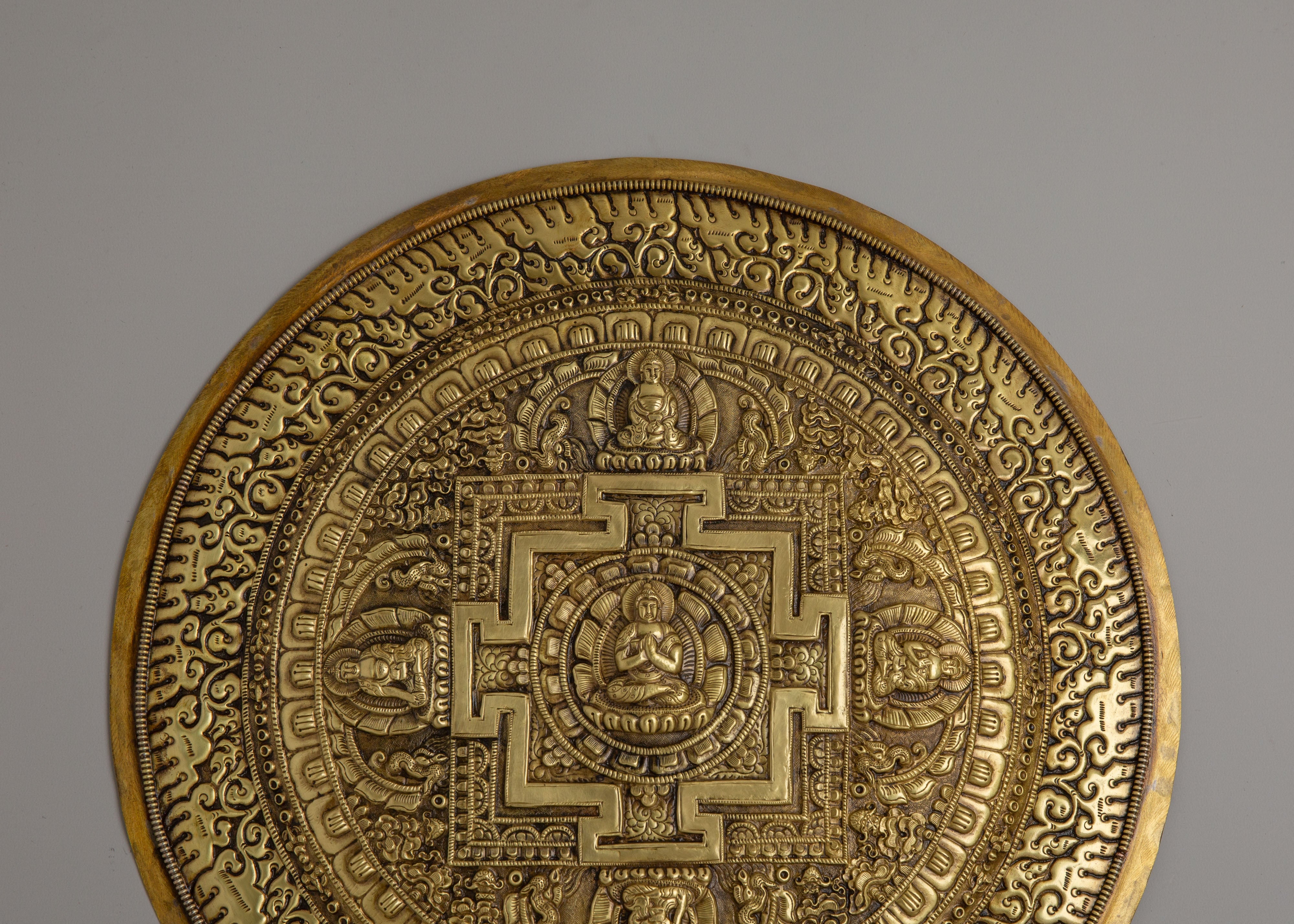 Five Buddha Mandala Wall Hanging | Handcrafted Copper Artwork for Spiritual Decor