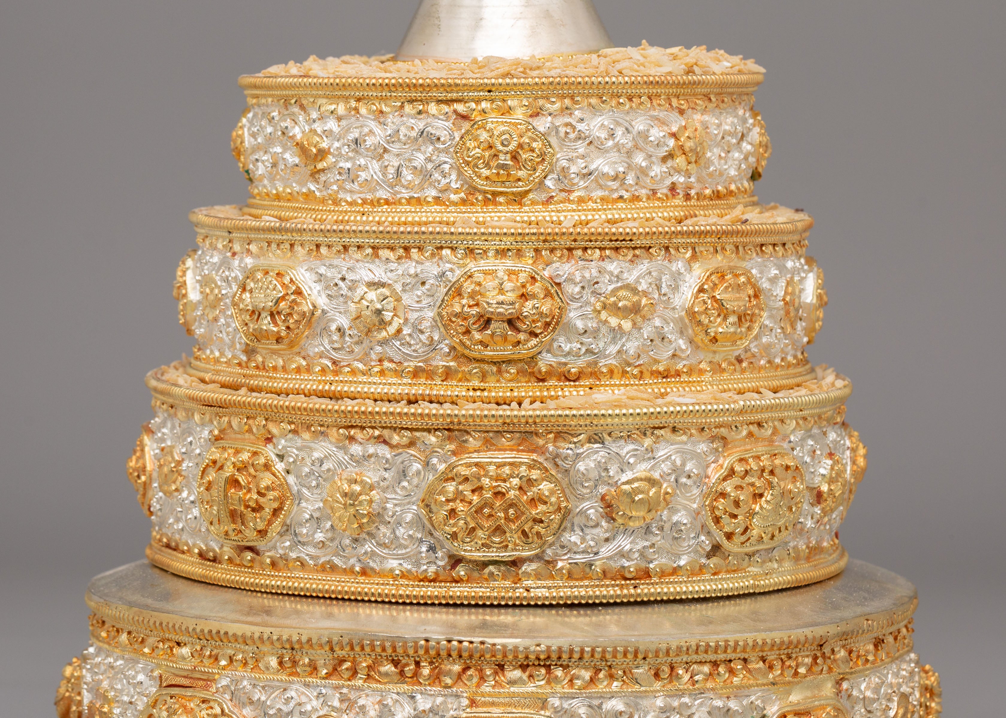 Gold-Plated Tibetan Mandala  Offering | Sacred Tibetan Buddhist Ritual Object