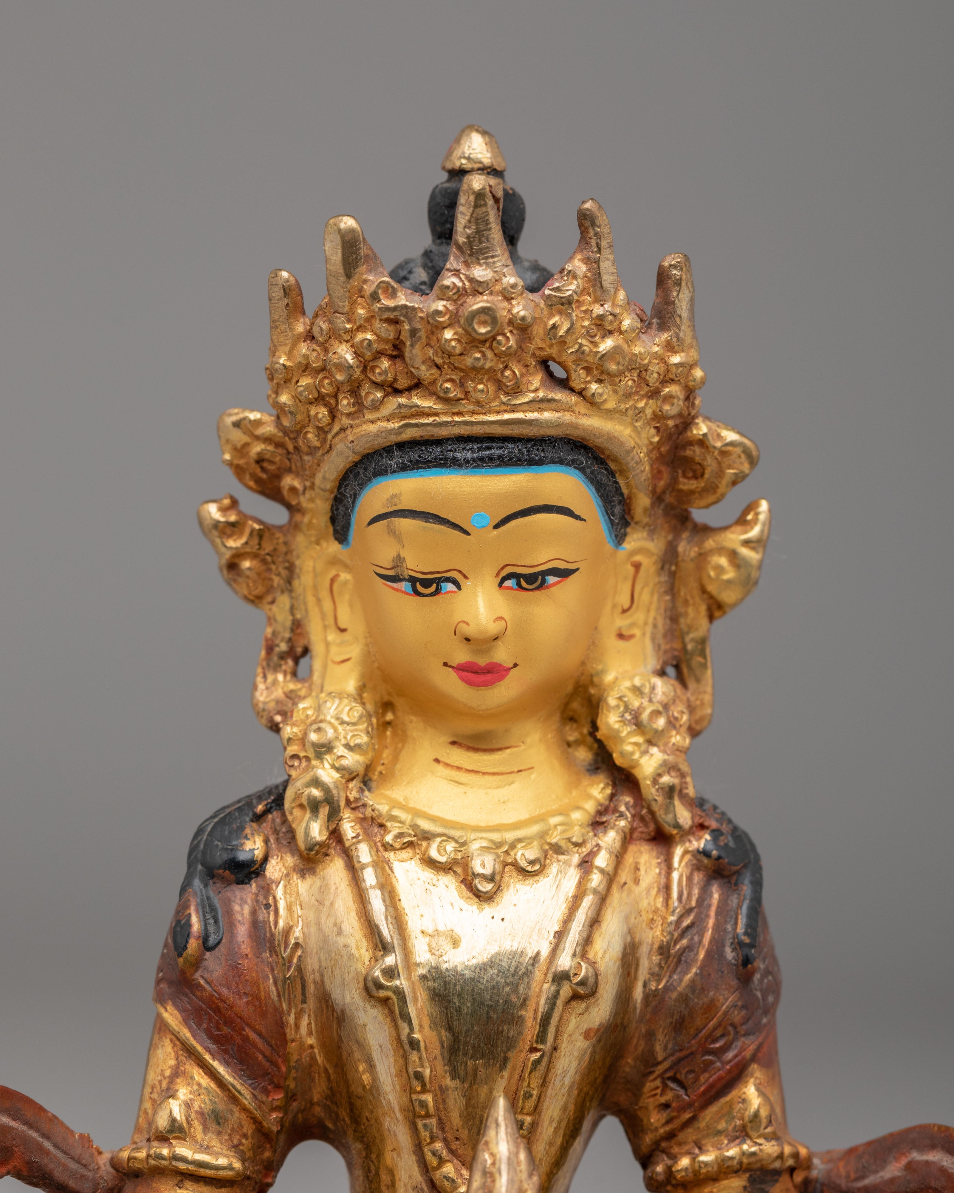 Buddhist Long Life Amitayus Statue | 24K Gold Plated Tibetan Deity