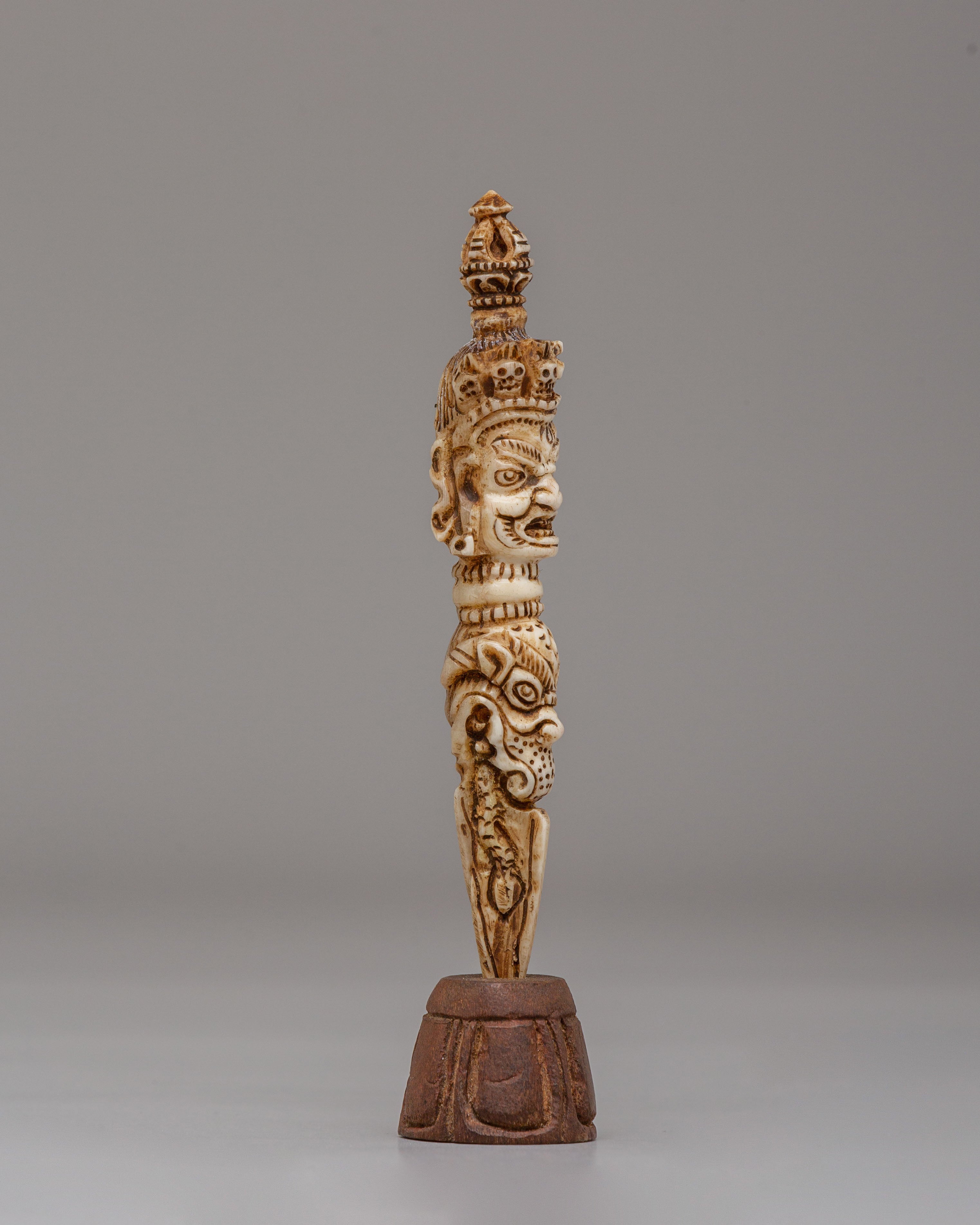 Spiritual Mahakala Engraved Phurba | Hand-Carved Buffalo Bone Ritual Dagger