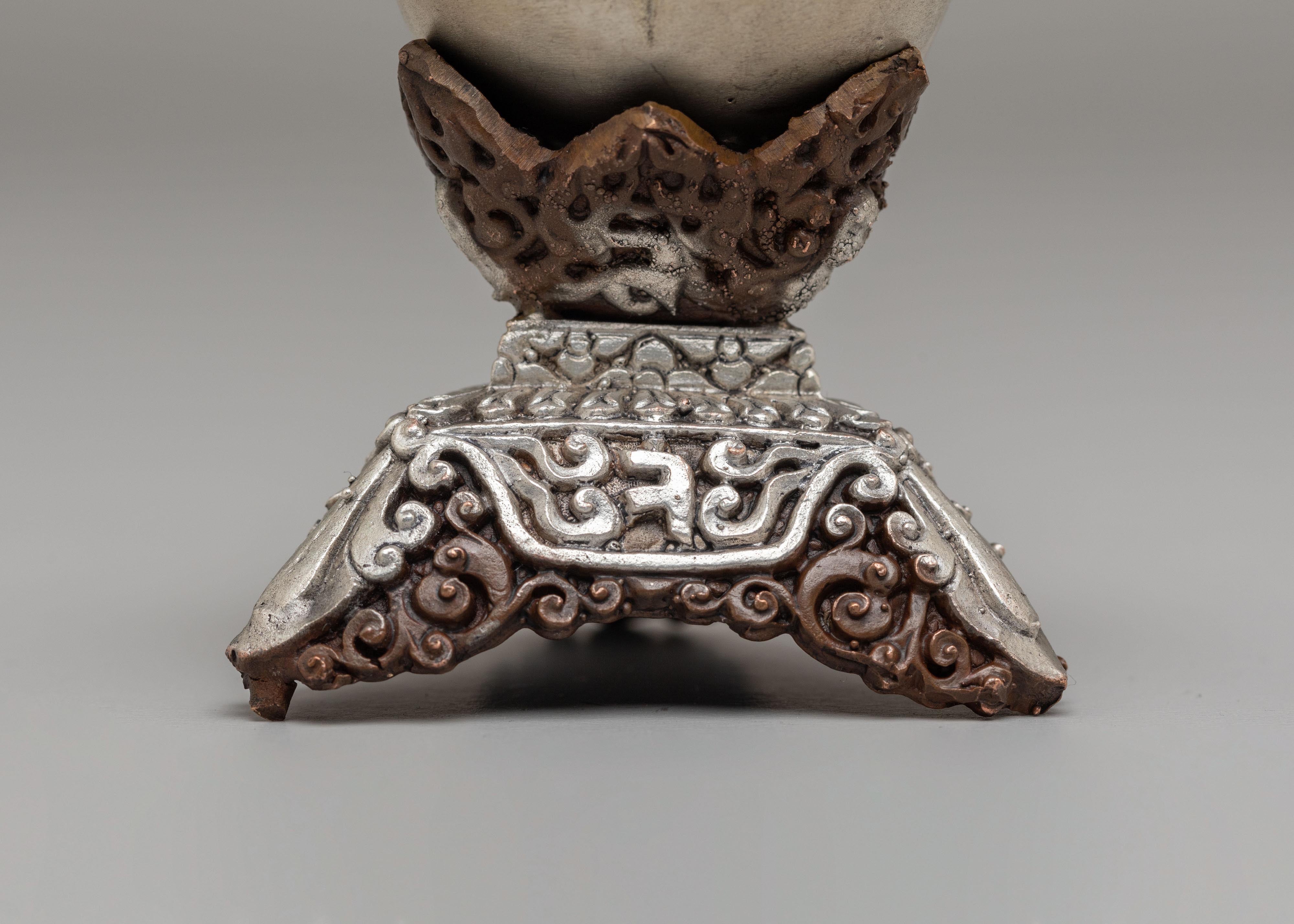 Spiritual Skull Offering Kapala | Oxidized Copper Silver Plated Ritual Vessel