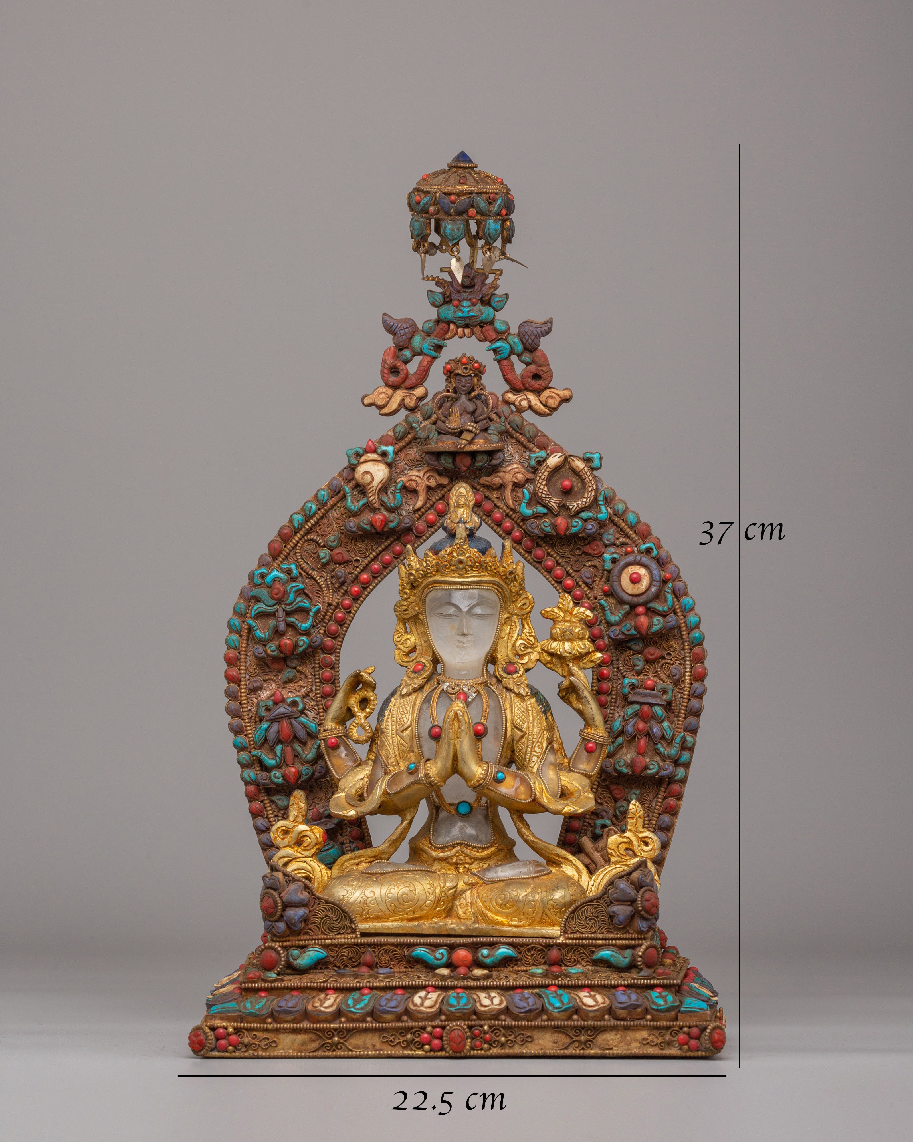 Handmade Chenrezig Statue on Throne | Tibetan Bodhisattva Statue
