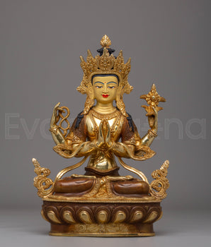 Handmade Golden Statue of Chenrezig | Tibetan Artwork
