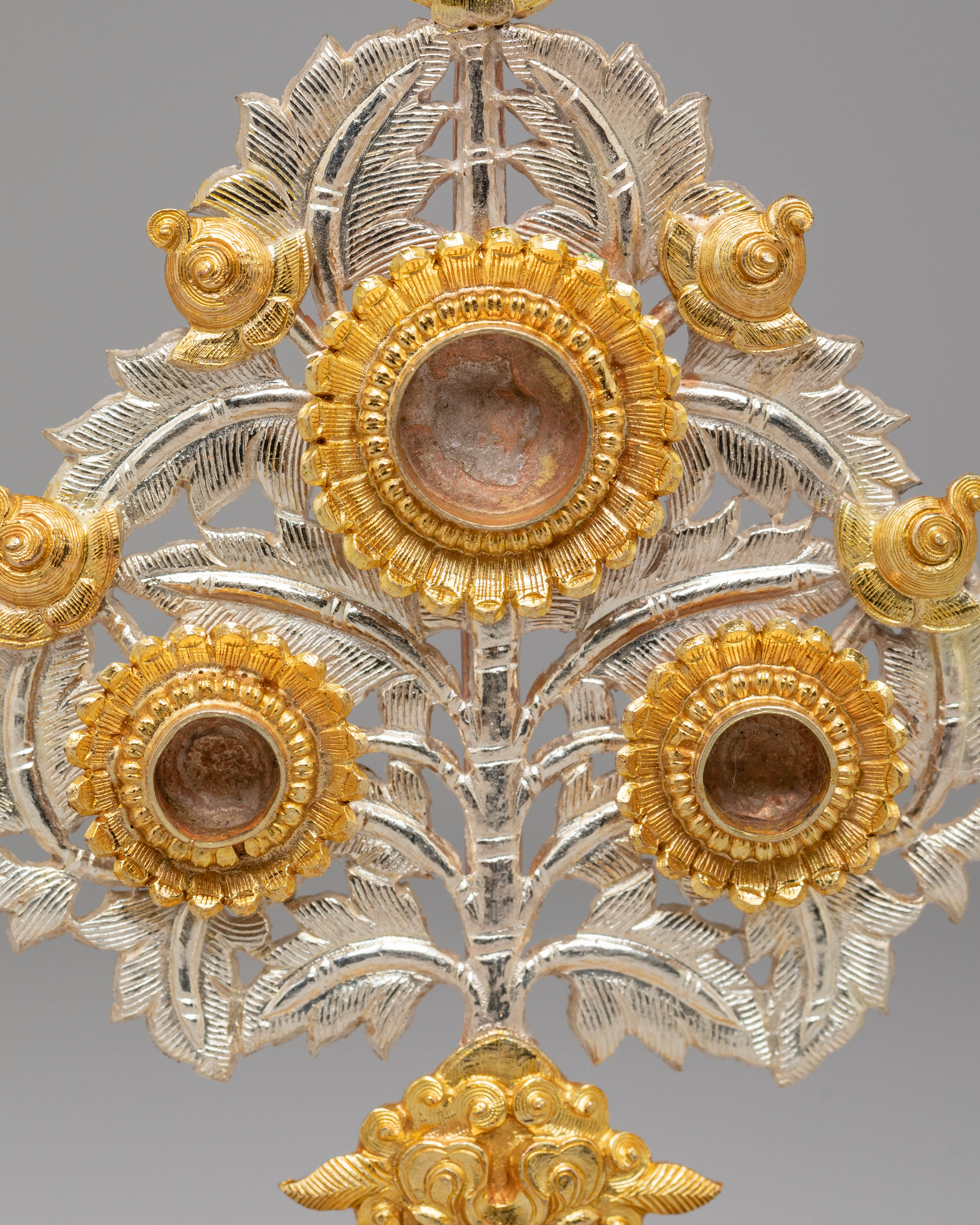 Tibetan Buddhist Tree Sculpture | Gold Silver Sacred Altar Offering