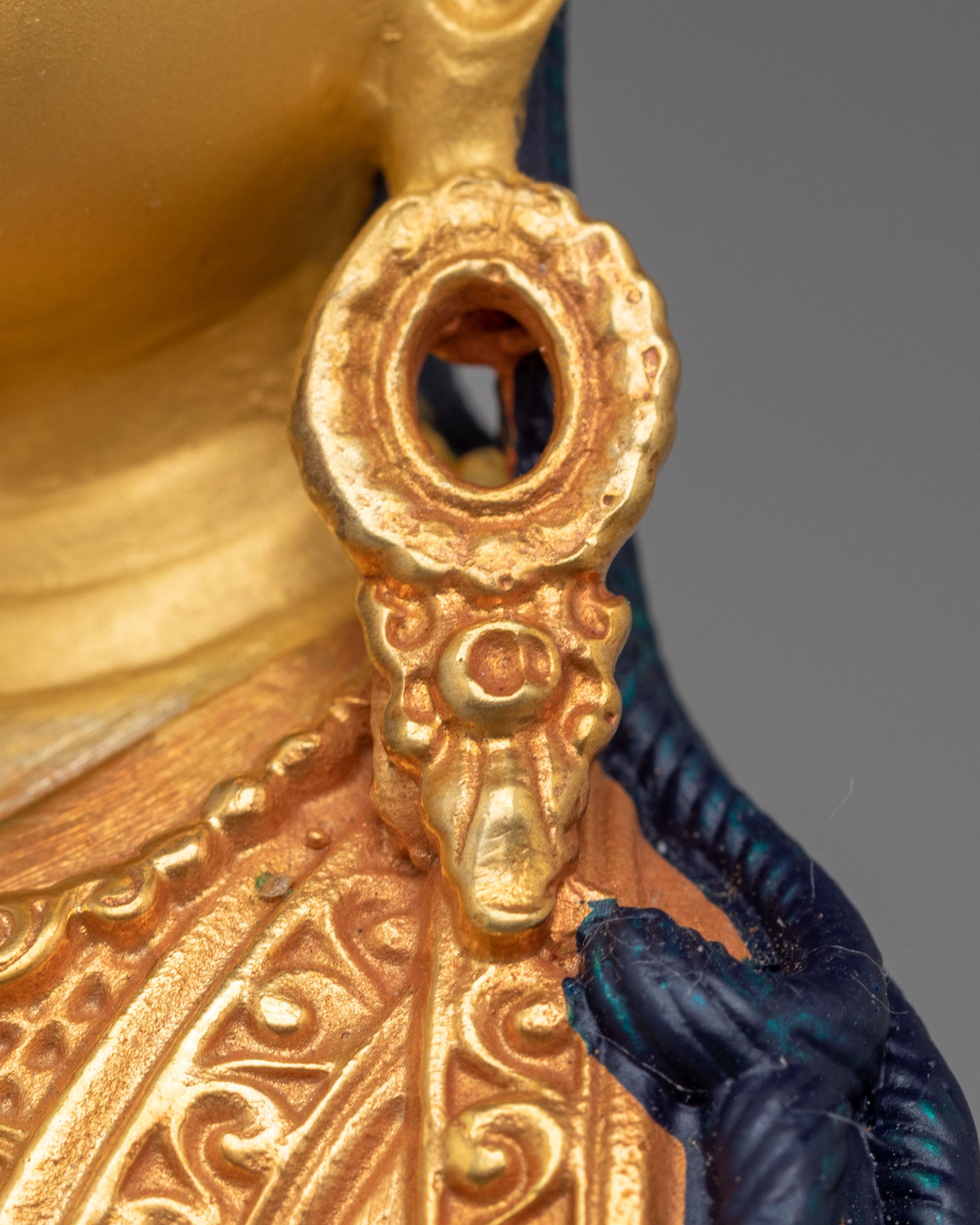 Machine Made Padmasambhava Statue | 24K Gold Plated Copper Buddhist Sculpture