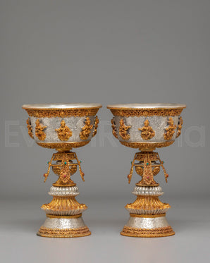 Tibetan Ritual Butter Lamp Set | Offering Lamps for Meditation & Puja