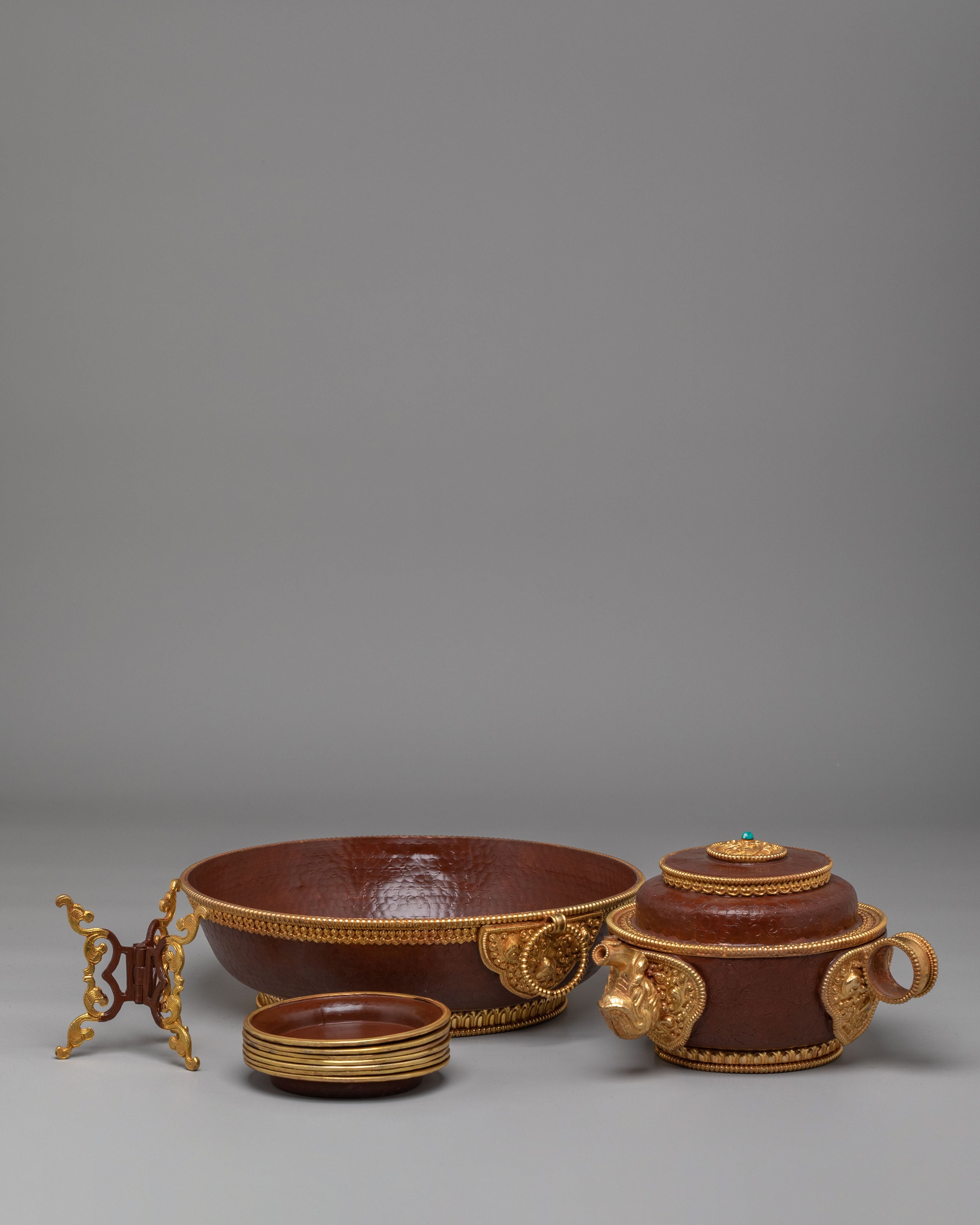 Tibetan Ritual Water Offering Set | Pot, Stand, Plates