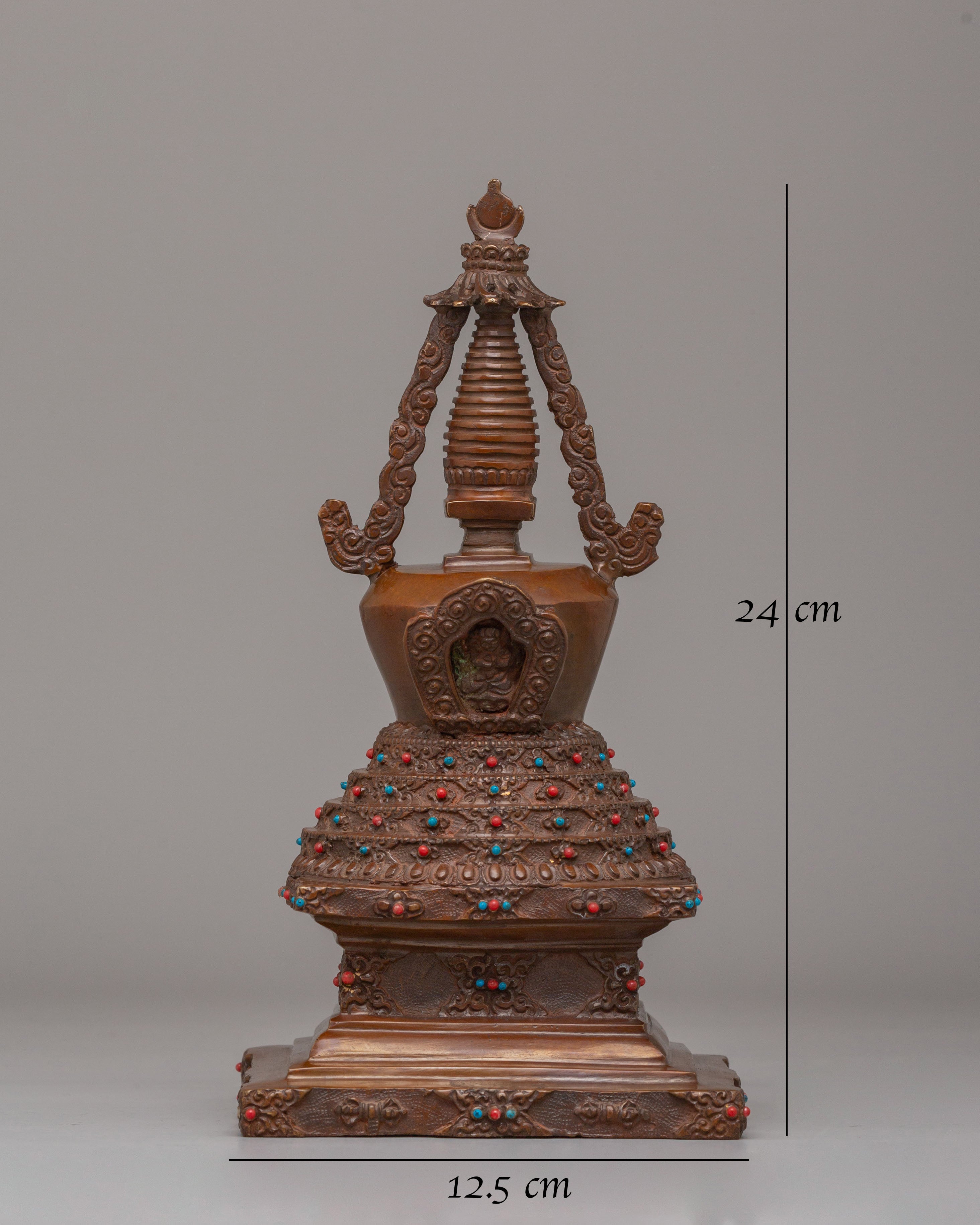 Traditional Lotus Blossom Stupa for Ritual |Oxidized Copper Shrine