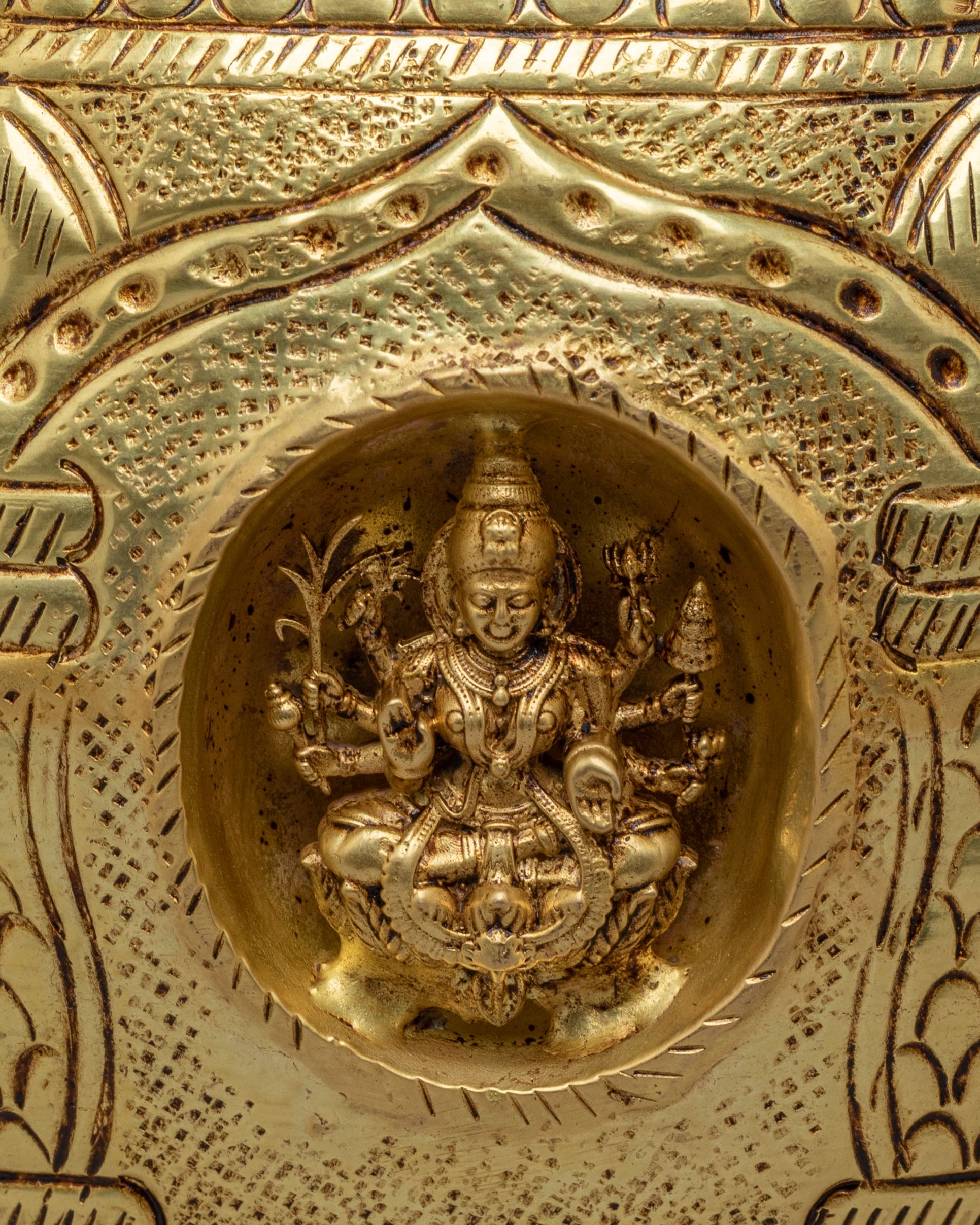 Deities Carved Kalash | Brass Sacred Vessel | Handcrafted Altar Ornament