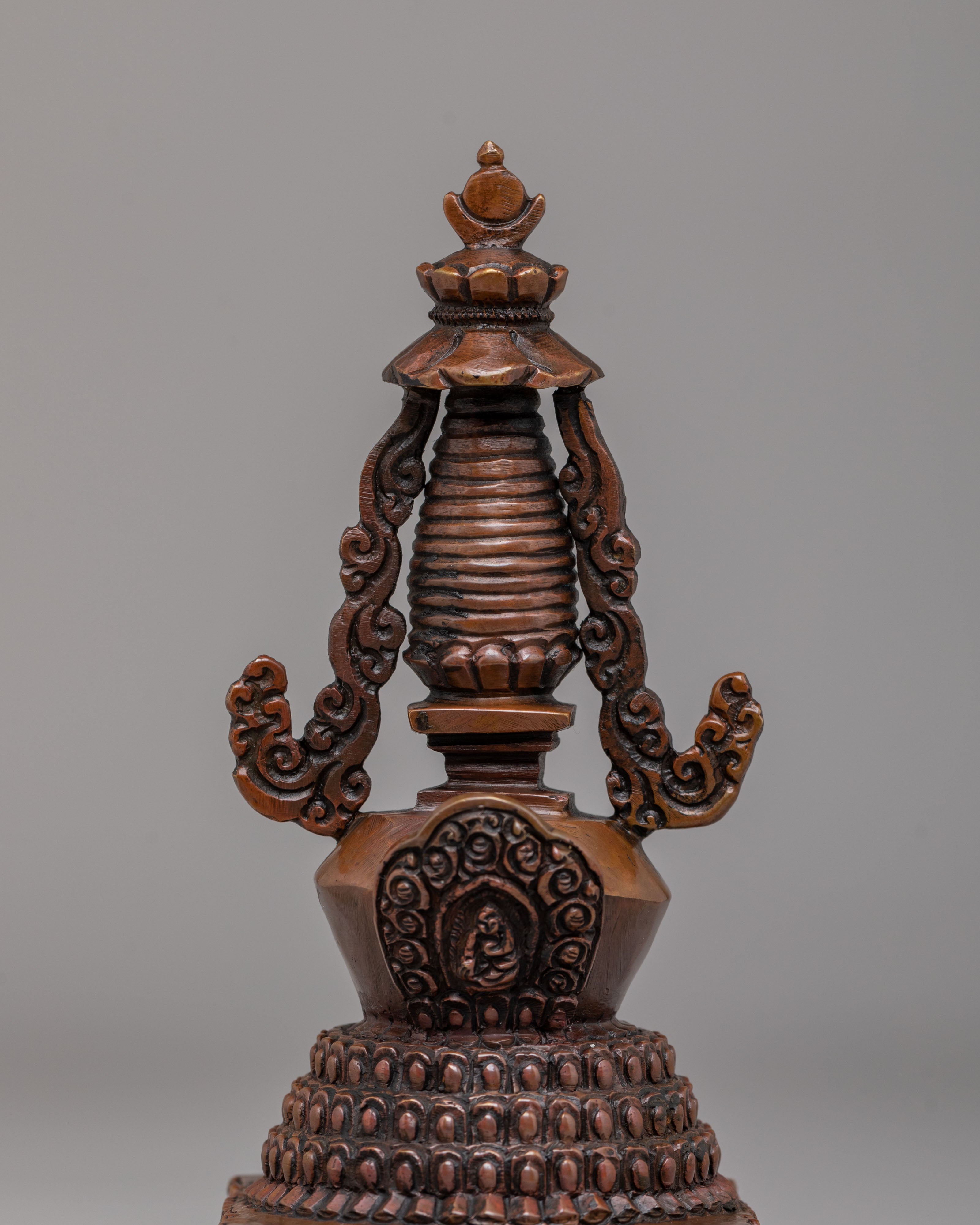 Traditional Lotus Blossom Stupa | Handcrafted Oxidized Copper Sacred Decor