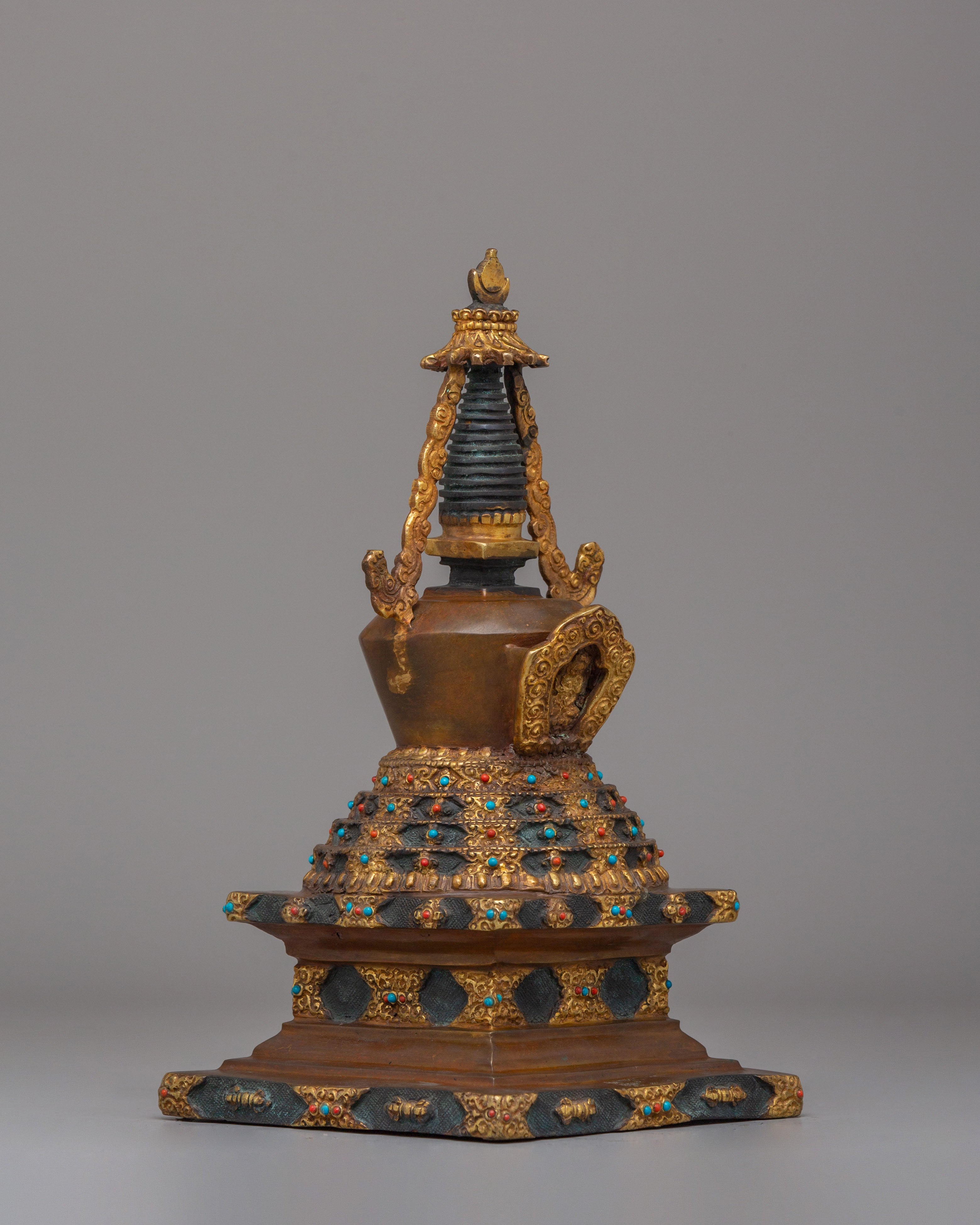 Handcrafted Tibetan Lotus Blossom Stupa | Sacred Spiritual Decor for Altar