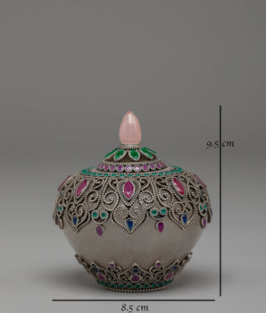 Spiritual Tibetan Dhupur Rice Pot | Sacred Silver Offering Vessel