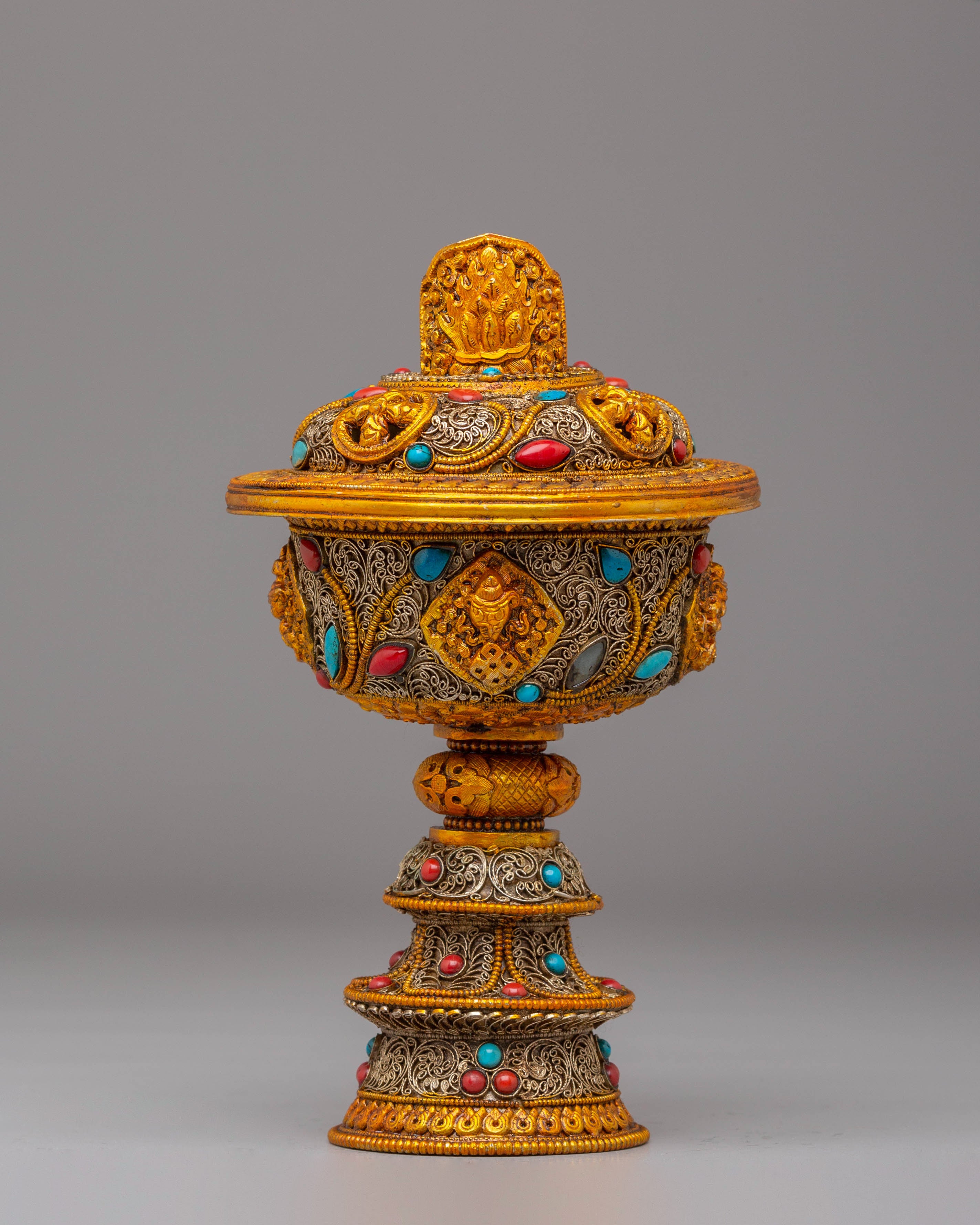 Electro Gold Plated Butter Lamp Set for Ritual Use | Tibetan Altar Decor
