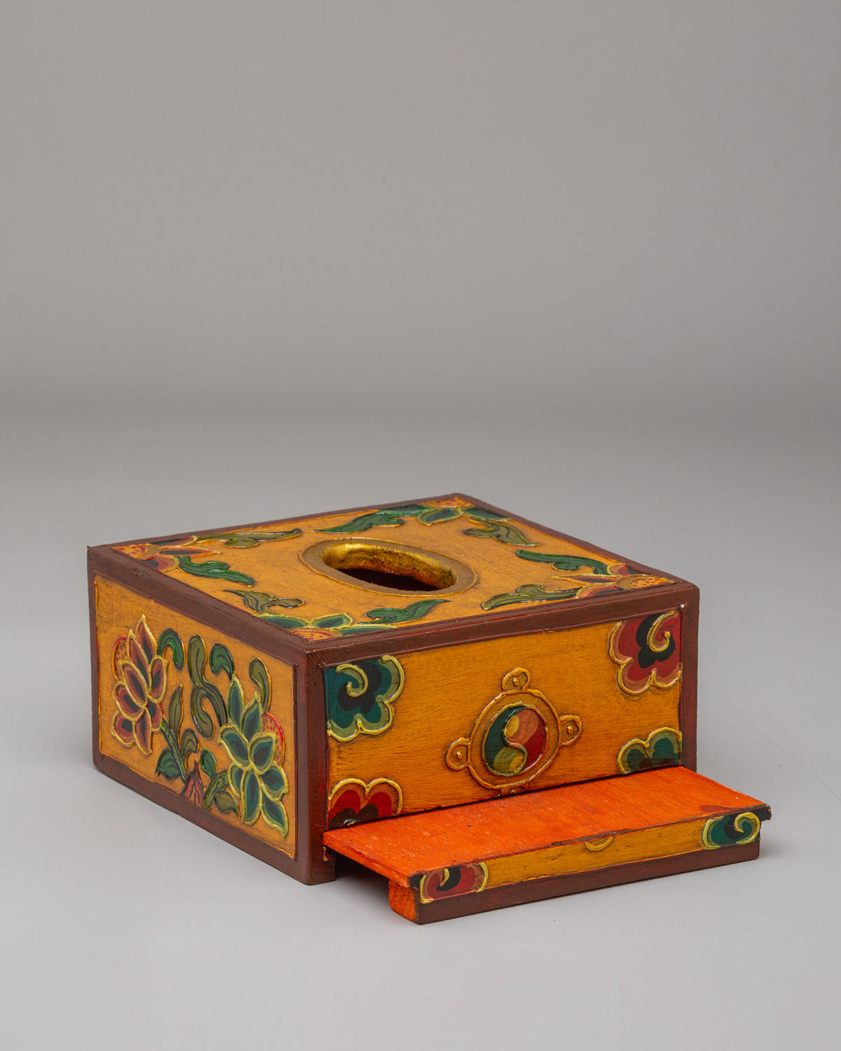 Tibetan Wooden Tissue Box | Handcrafted Floral Painted Tissue Holder