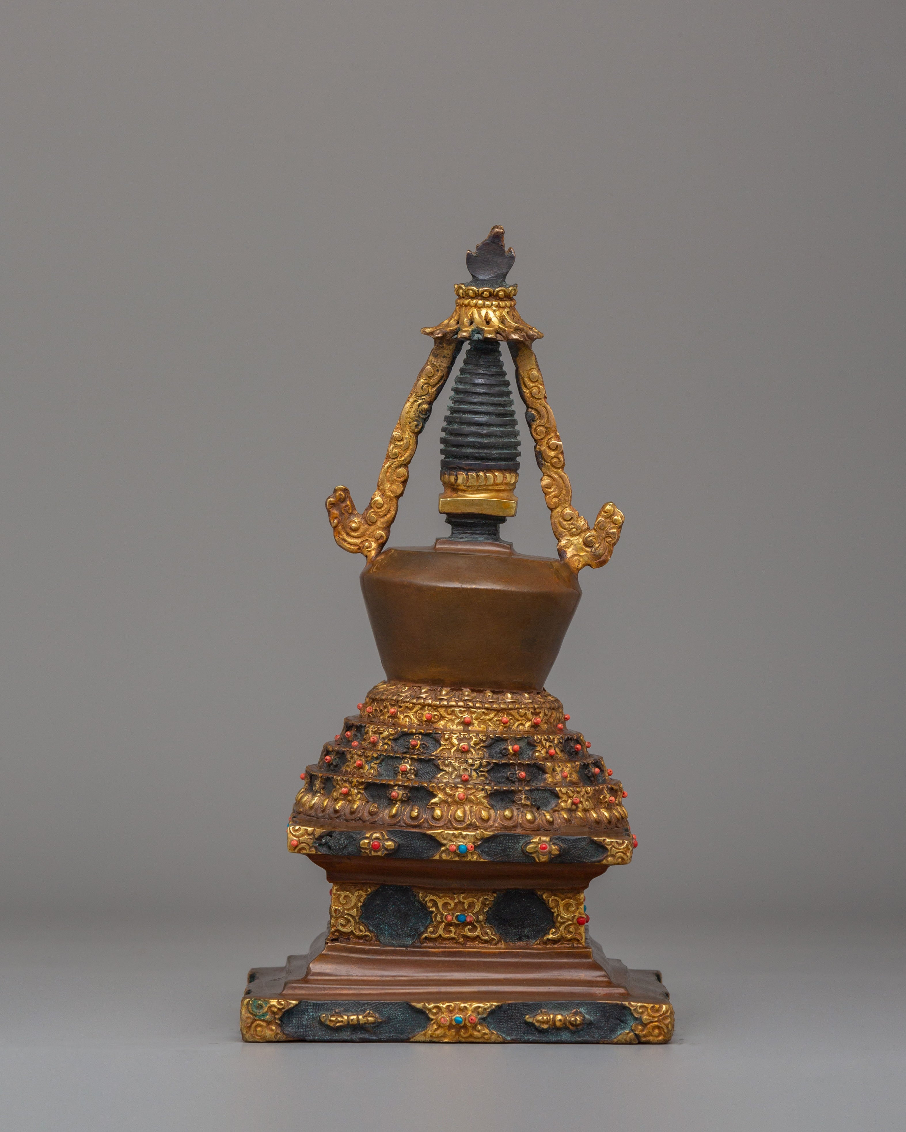 Traditional Tibetan Lotus Blossom Stupa | Handcrafted Spiritual Decor