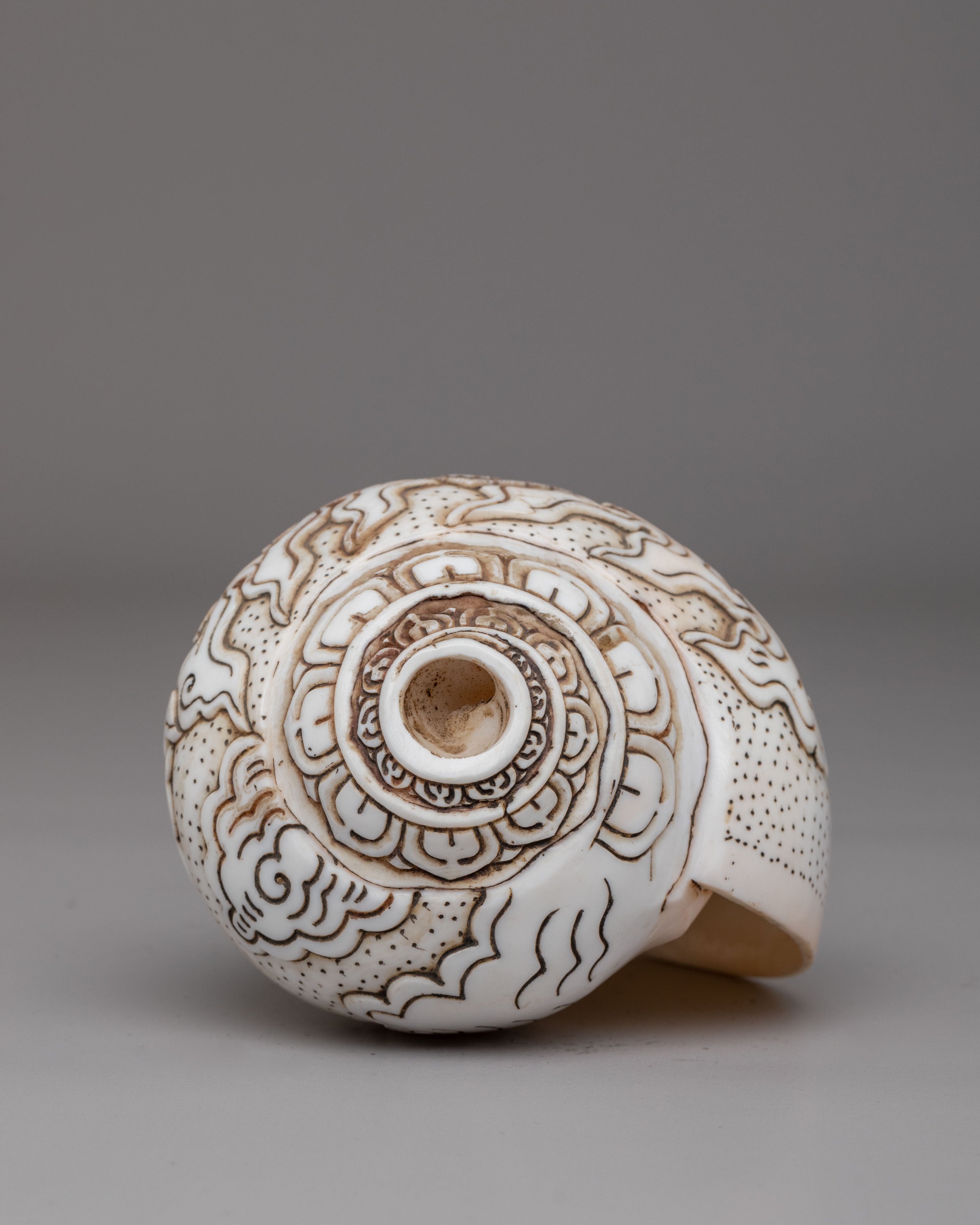 Yama Dharmaraja Engraved Conch | Handcrafted Tibetan Ritual Conch Shell