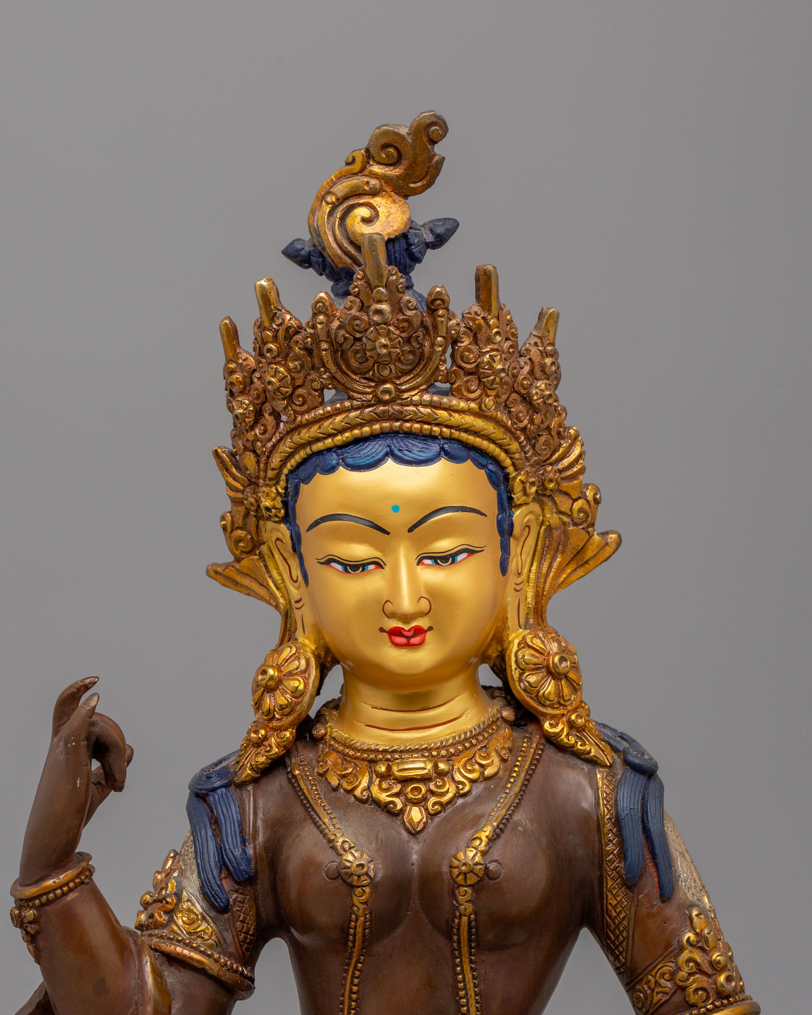Red Manohara Vasudhara Statue | Traditional Himalayan Artwork