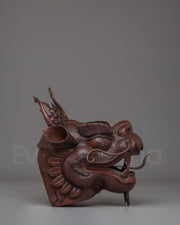 Carved Dragon Head Sculpture | Traditional Oxidized Copper Artwork