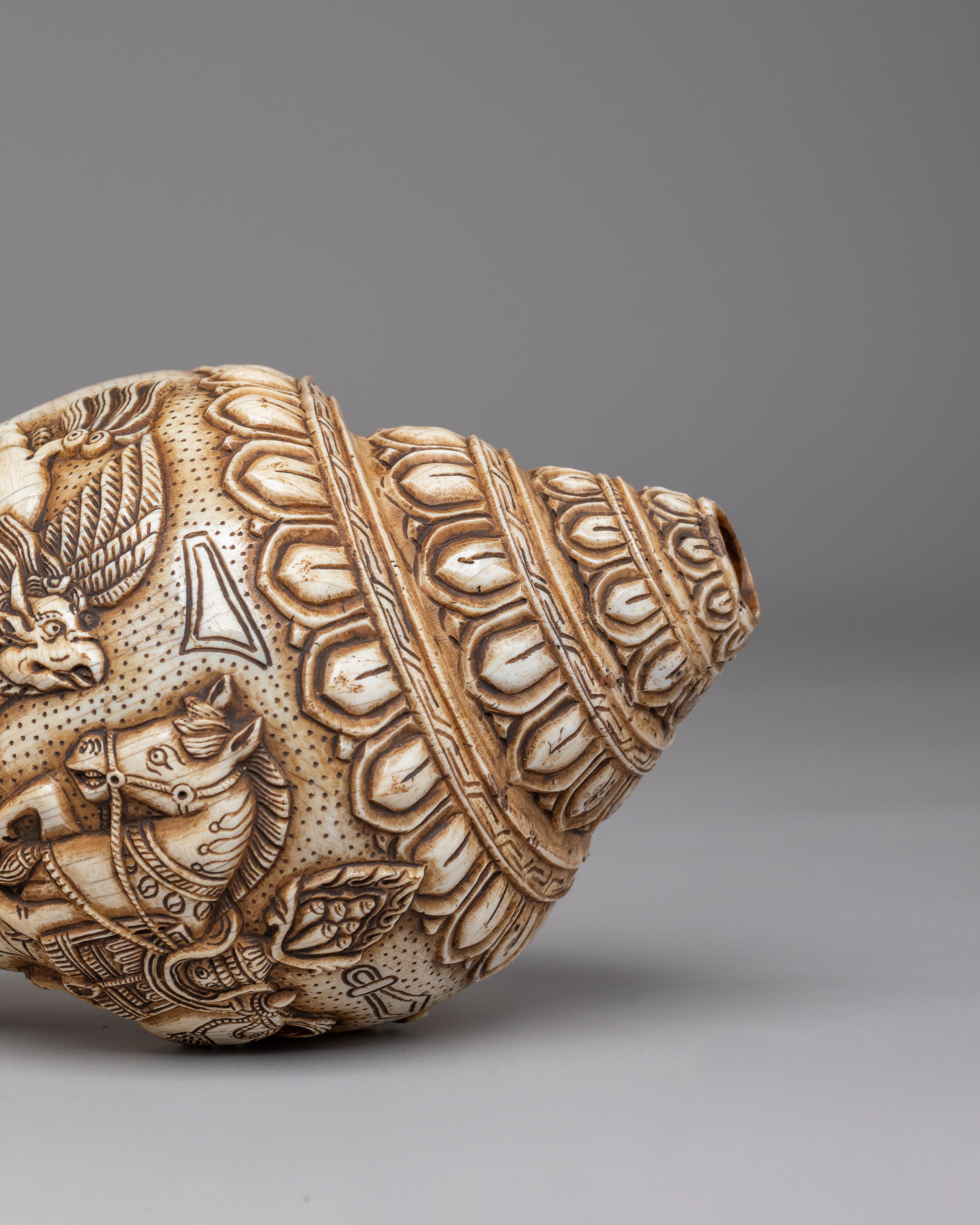 Handcarved Ritual Conch | Sacred Buddhist Artifact