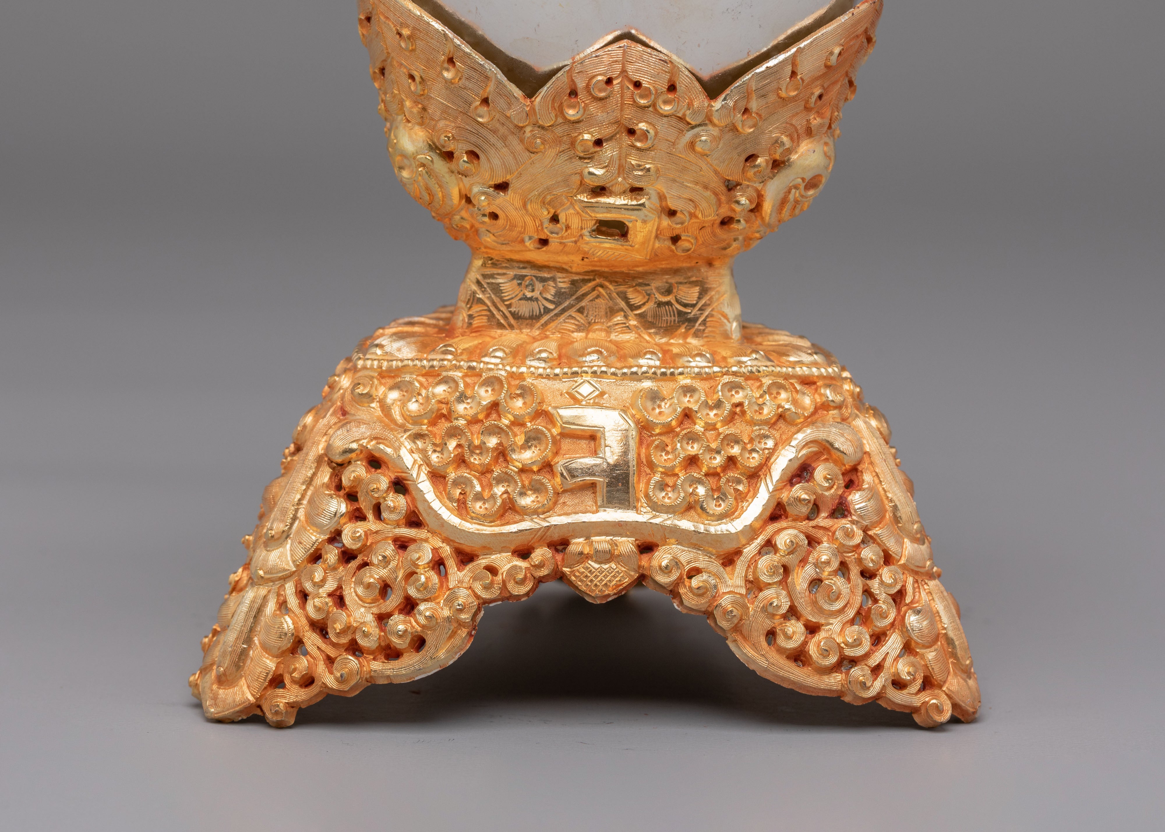 Tibetan Altar Offering Kapala | Copper Body with Electro Gold & Silver Plating