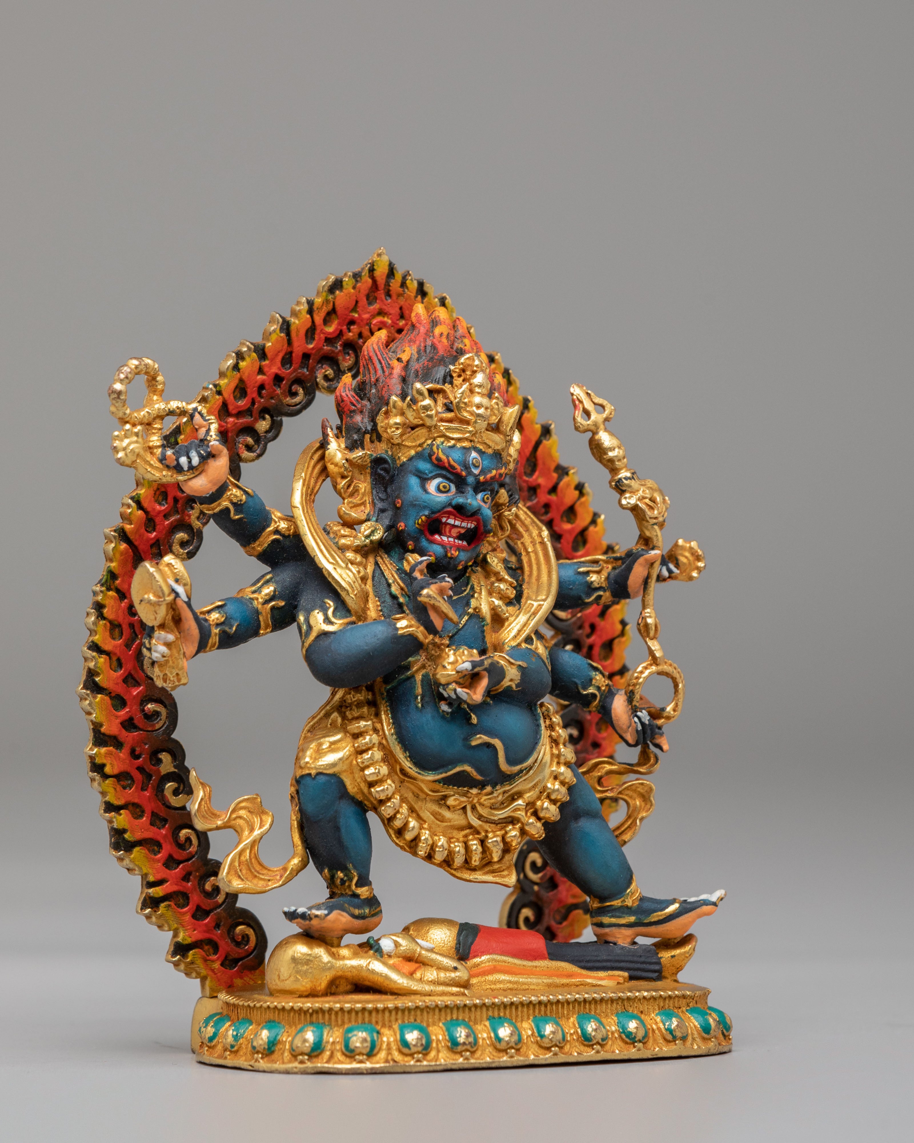 Buddhist Six-Armed Mahakala Statue | Tibetan Protector Deity Artwork