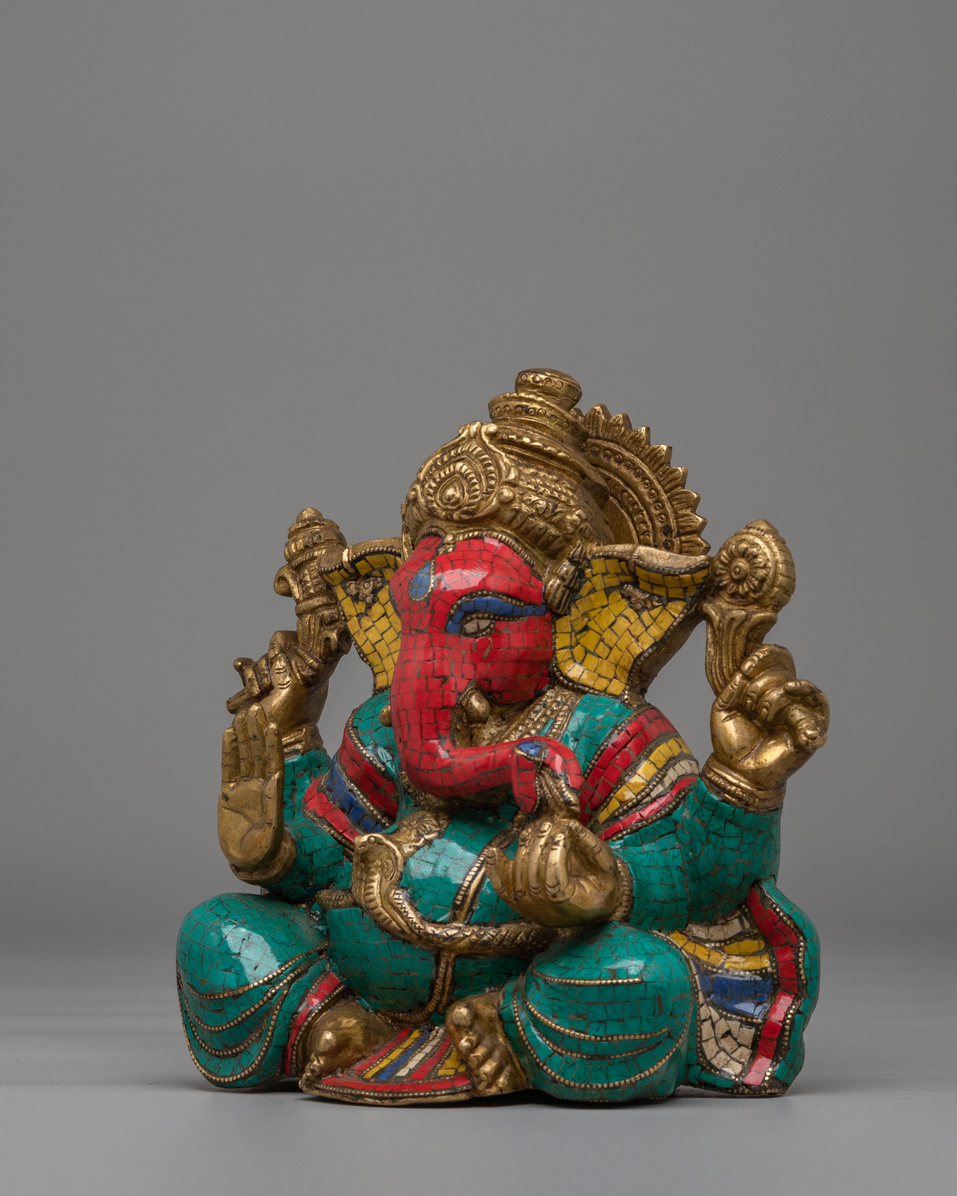 Traditional Hindu Ganesha Statue | Brass Gemstone Hindu Deity Sculpture