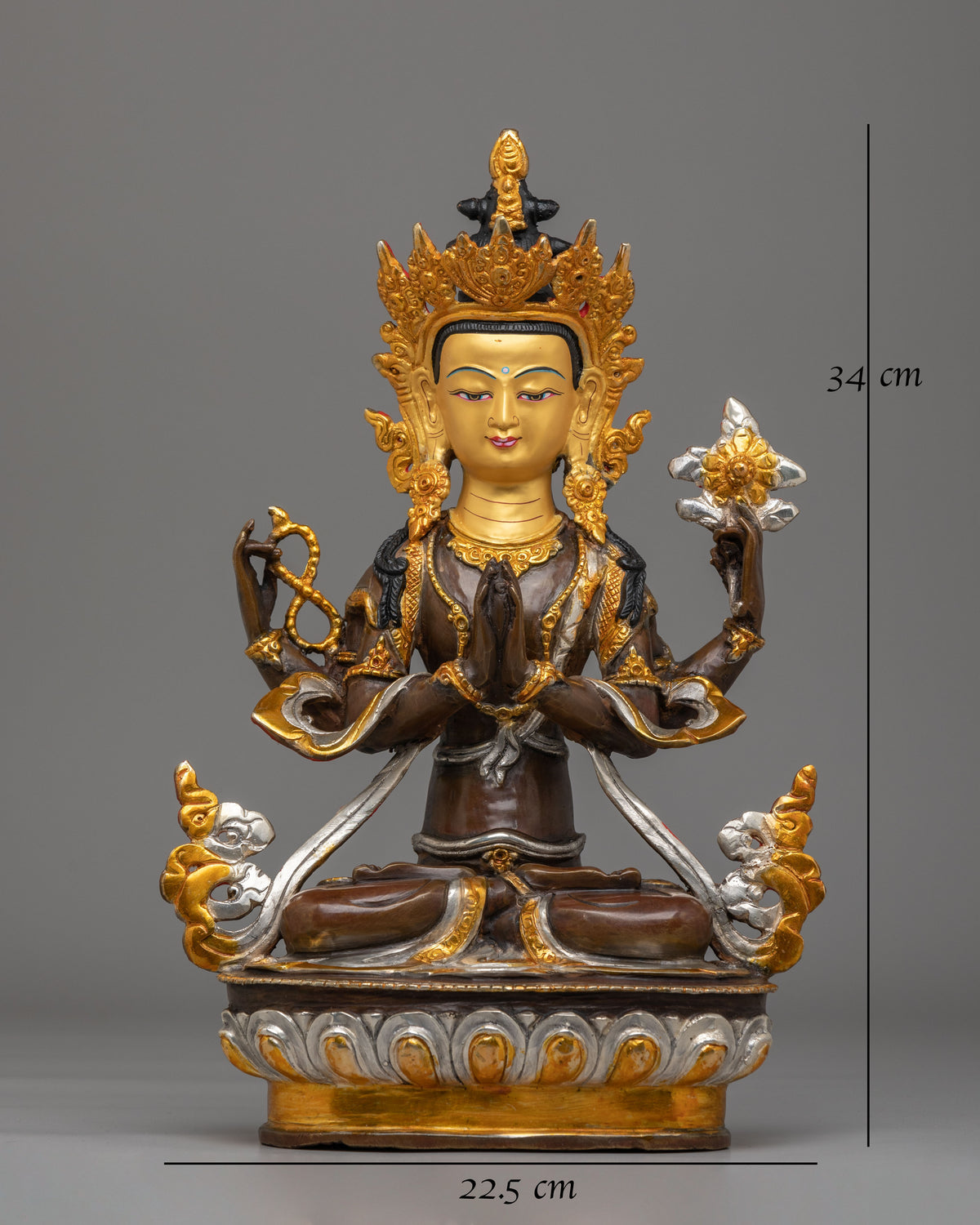Spiritual Four-Armed Chenrezig Statue | Gold Plated Avalokiteshvara Buddhist Sculpture