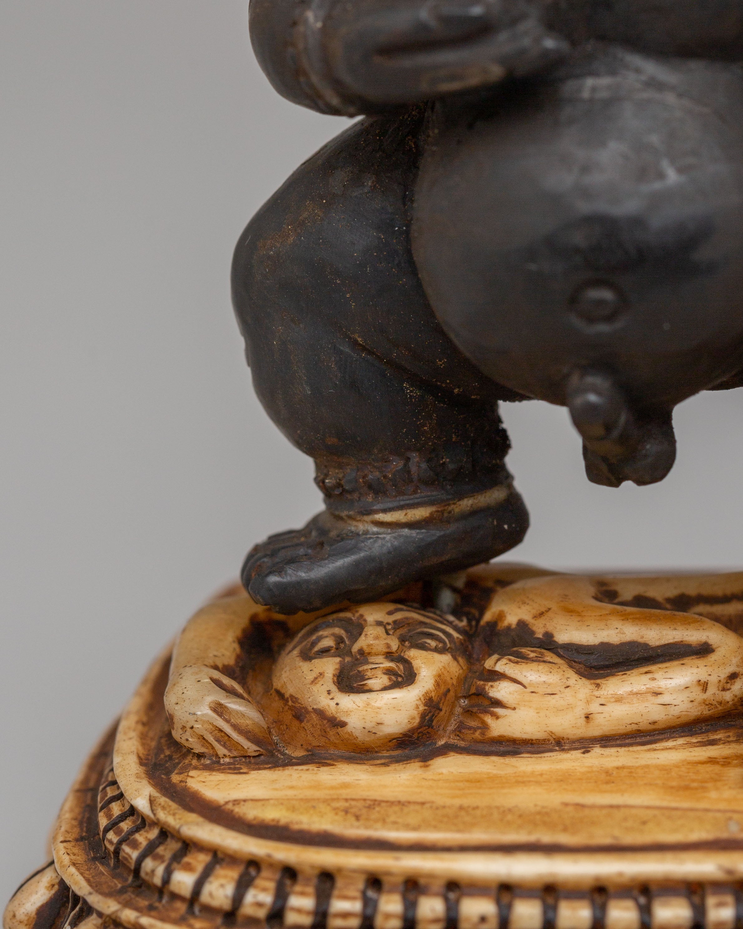 Black Dzambhala Wealth Deity Statue | Buffalo Bone Buddhist Deity Sculpture