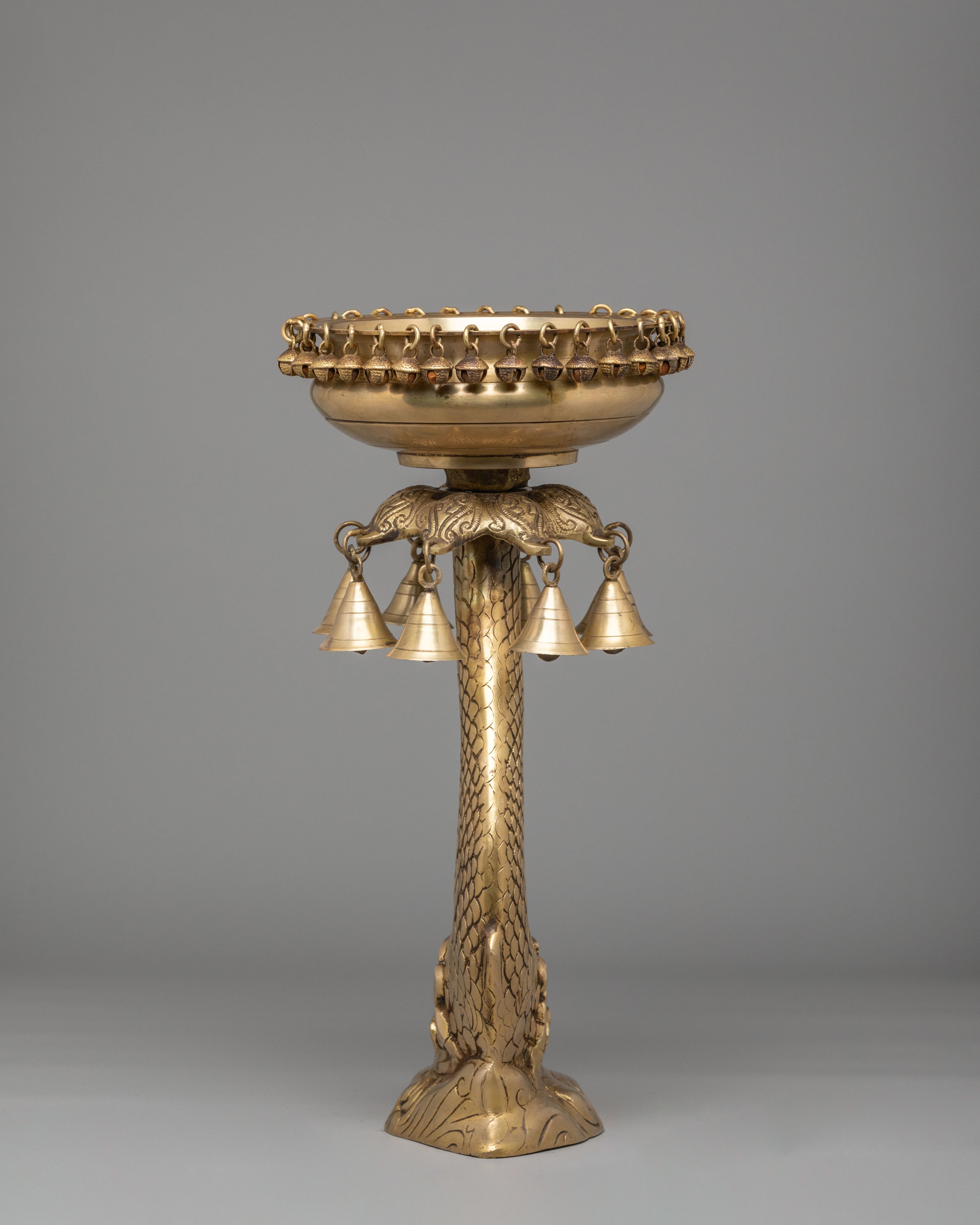 Sacred Altar Decorative Urli Bowl | Fish-Shaped Base with Hanging Bells