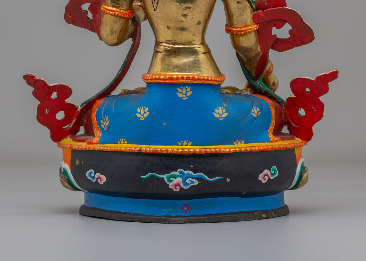 Handmade White Tara Statue for Healing | 24K Gold Plated Copper Tara