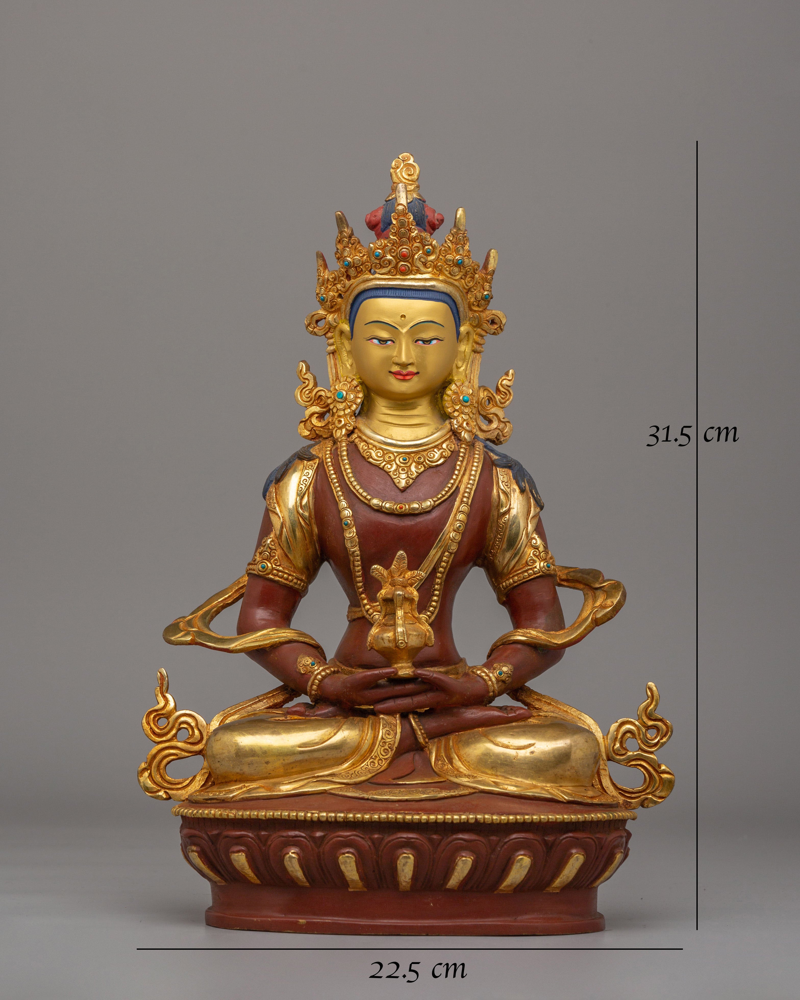 Spiritual Amitayus Buddha Statue | 24K Gold Plated Copper Longevity Sculpture
