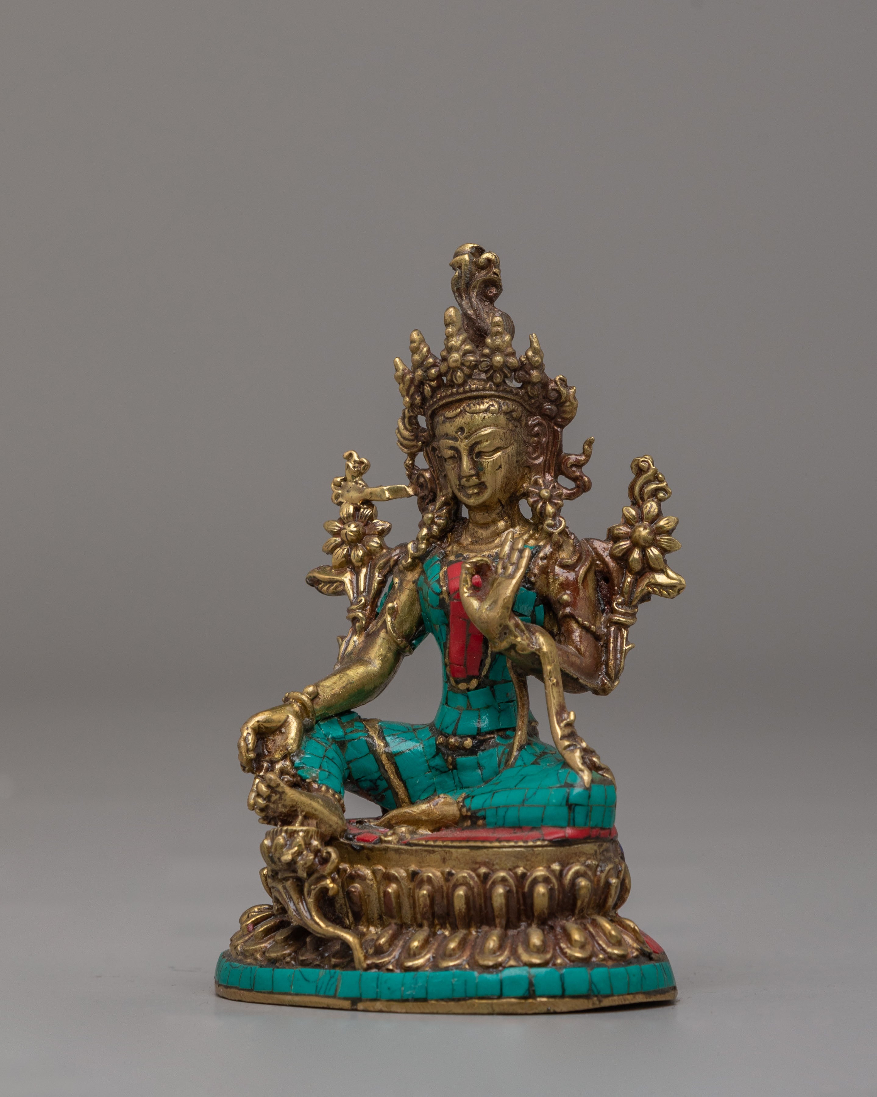 Handcrafted Green Tara Deity Statue | Tibetan Goddess Figurine for Meditation & Spiritual Decor