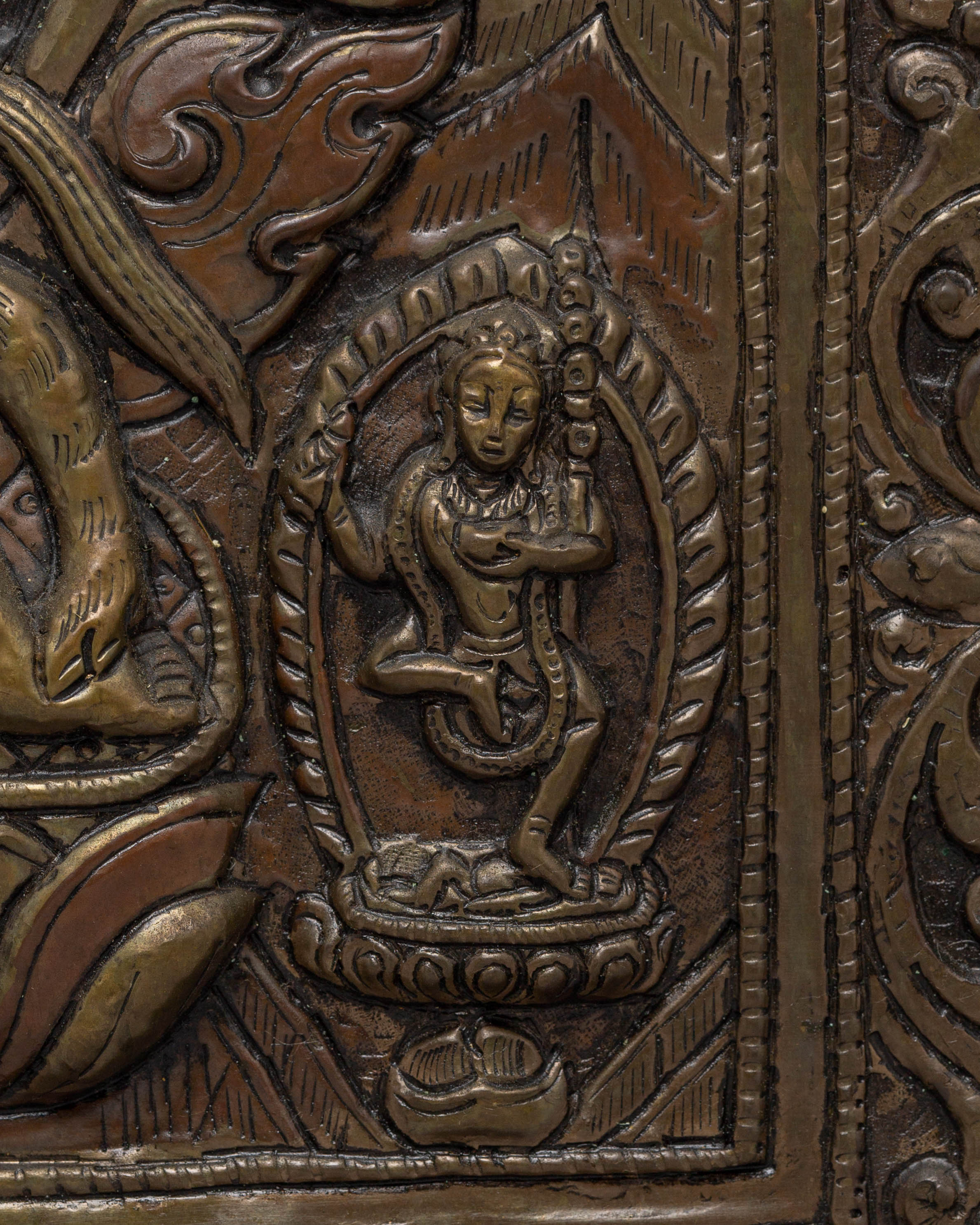 Handcarved Yama Wall Hanging | Tibetan Buddhist Copper and Wood Art